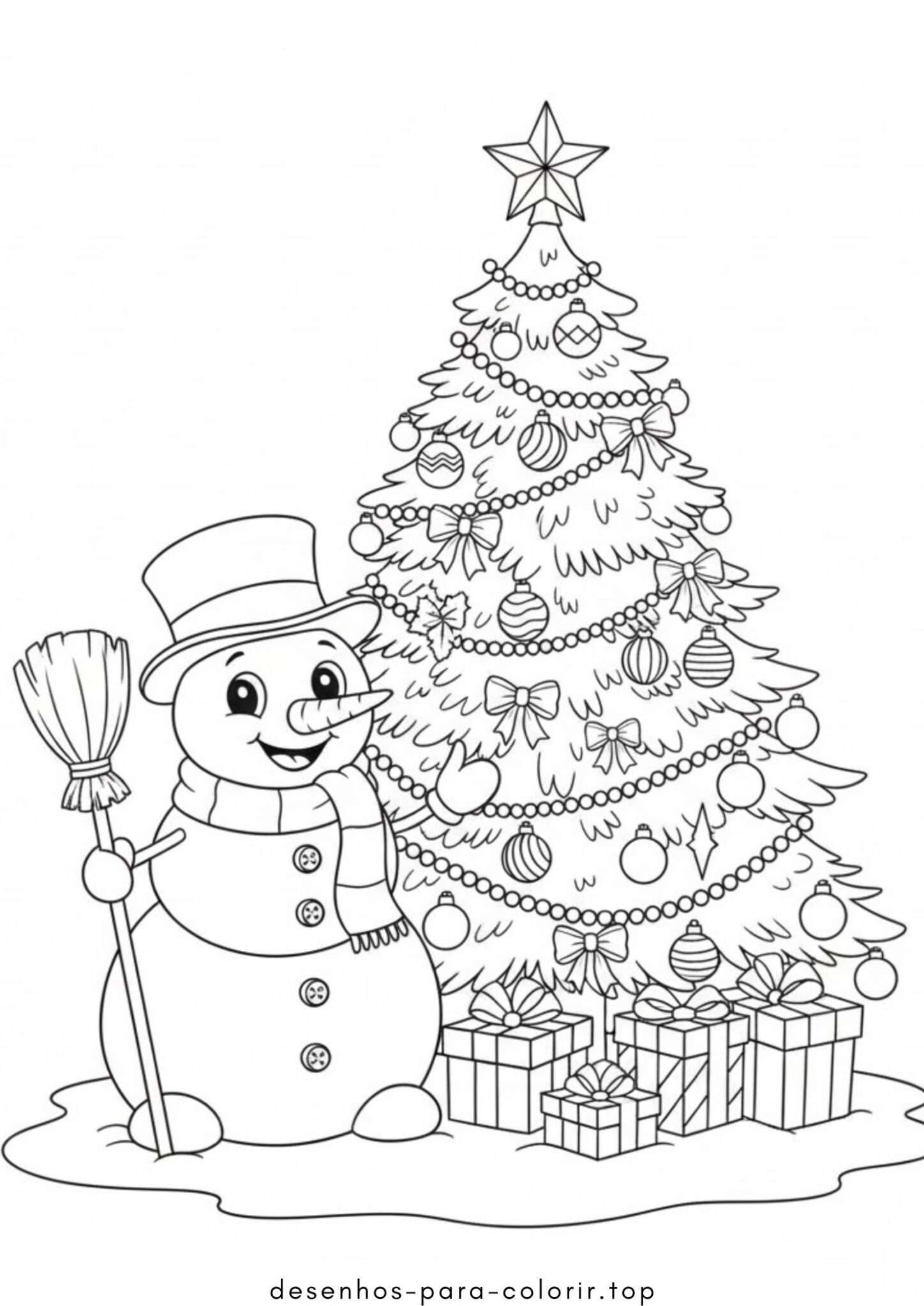 Desenhos de Árvore de Ano Novo e boneco de neve para Colorir Desenhos de Árvore de Ano Novo e boneco de neve para Colorir
