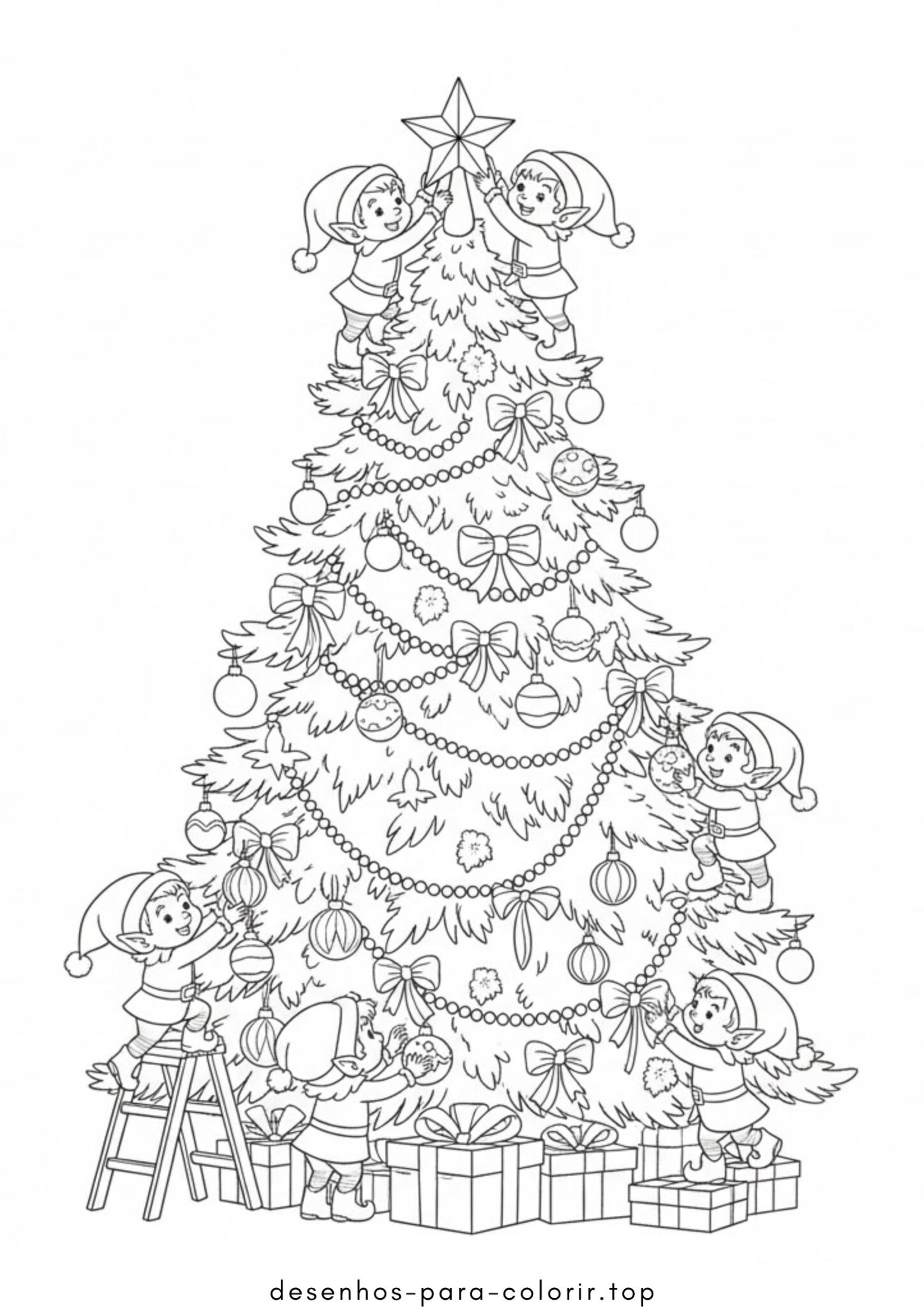 Desenhos de Árvore de Ano Novo e elfos para Colorir Desenhos de Árvore de Ano Novo e elfos para Colorir