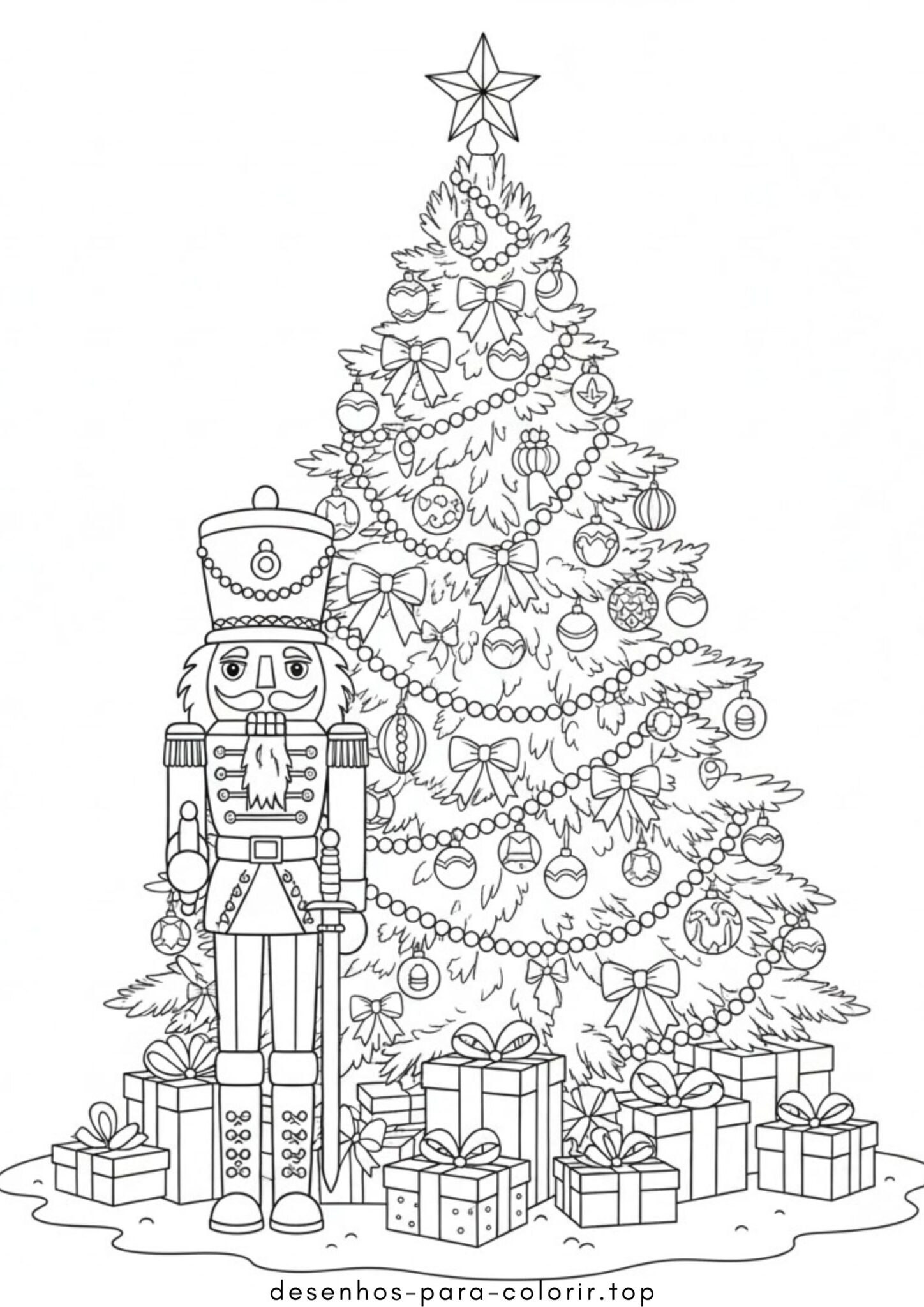Desenhos de Árvore de Ano Novo e o Quebra-Nozes para Colorir Desenhos de Árvore de Ano Novo e o Quebra-Nozes para Colorir