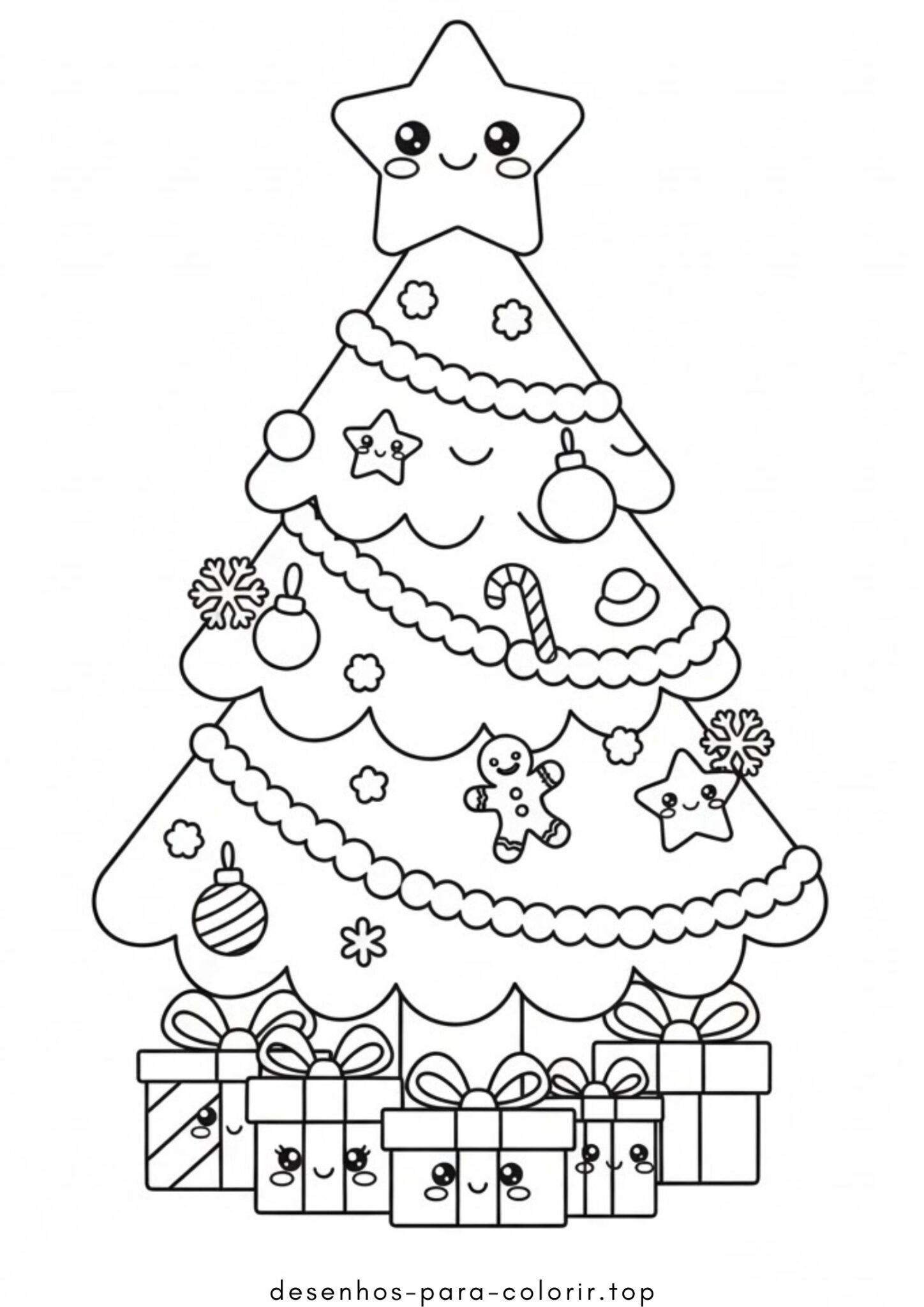 Desenhos de Árvore de Natal Kawaii para Colorir Desenhos de Árvore de Natal Kawaii para Colorir