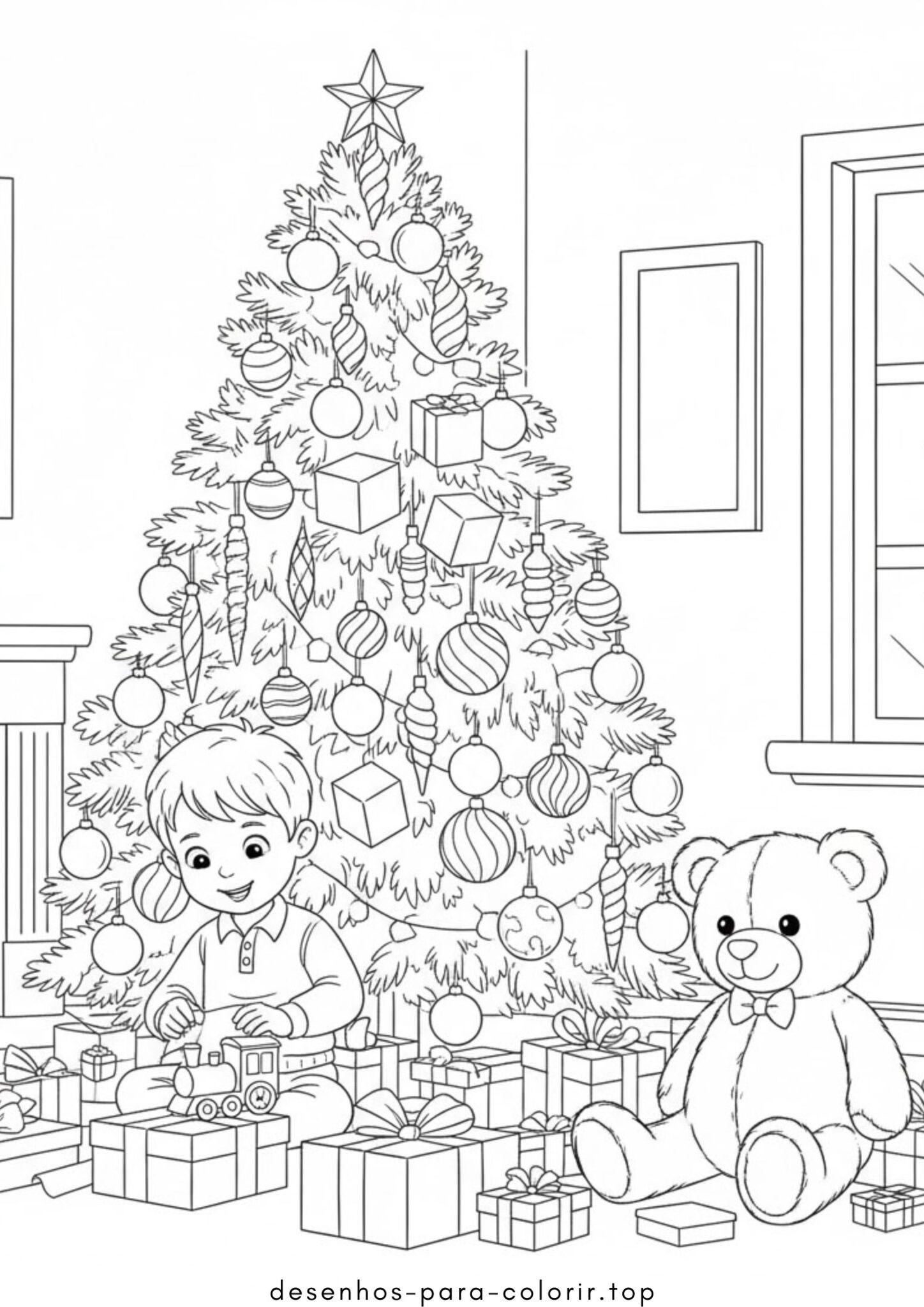 Desenhos de Árvore de Natal com presentes para Colorir Desenhos de Árvore de Natal com presentes para Colorir