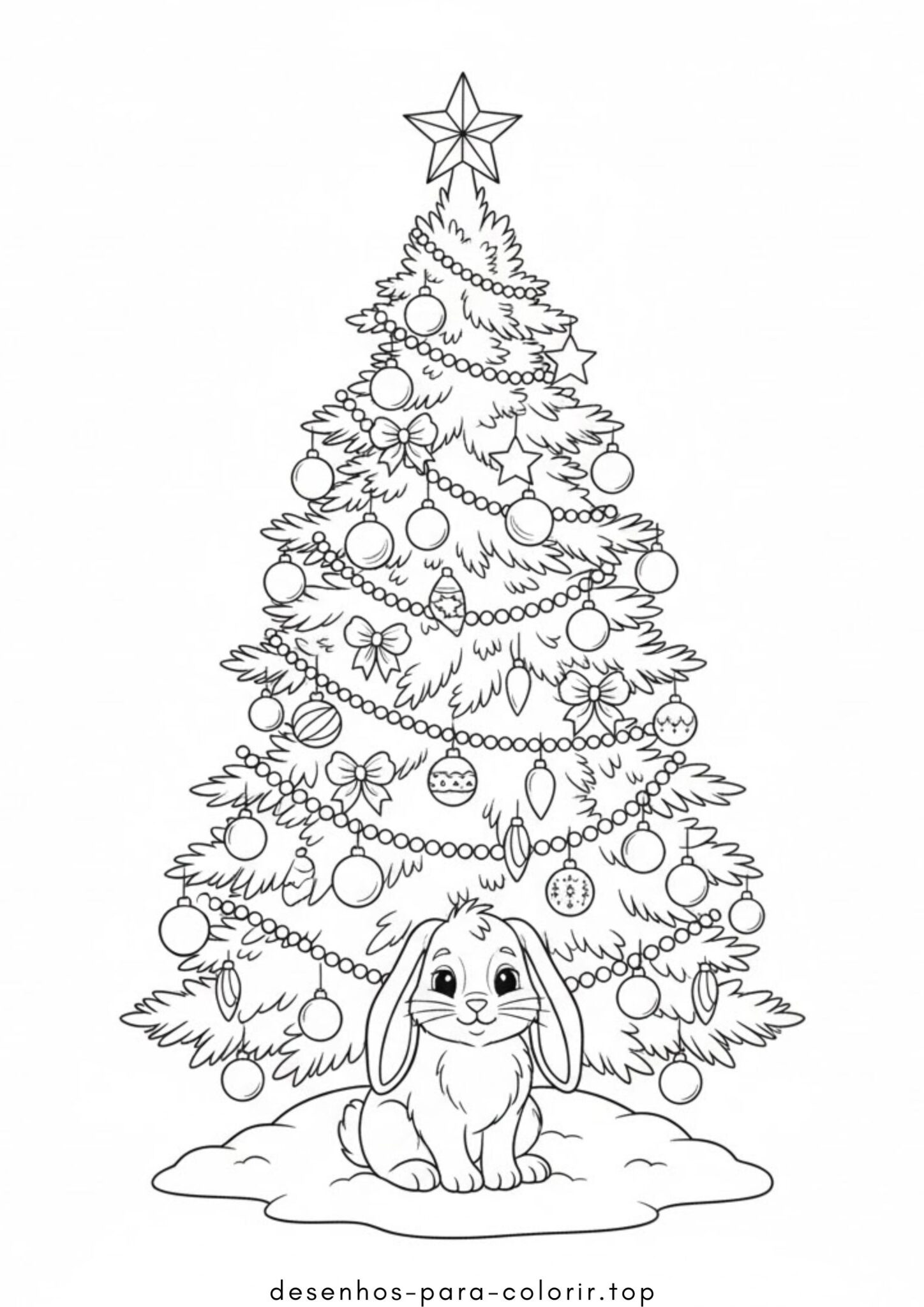 Desenhos de Árvore de Natal e coelho para Colorir Desenhos de Árvore de Natal e coelho para Colorir