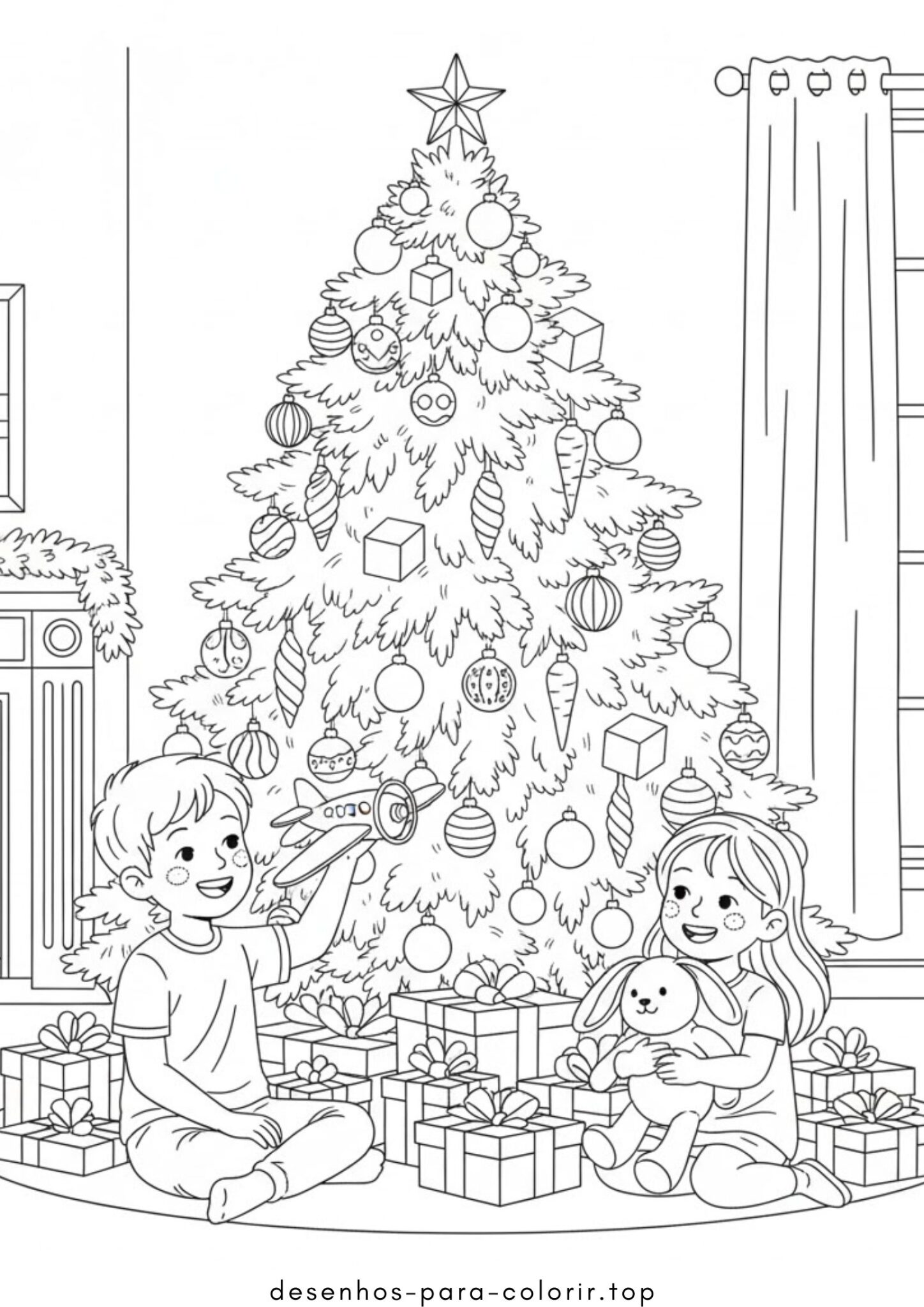 Desenhos de Árvore de Natal e crianças para Colorir Desenhos de Árvore de Natal e crianças para Colorir