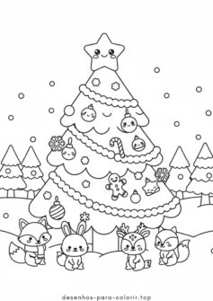 Árvore de Natal kawaii com animais