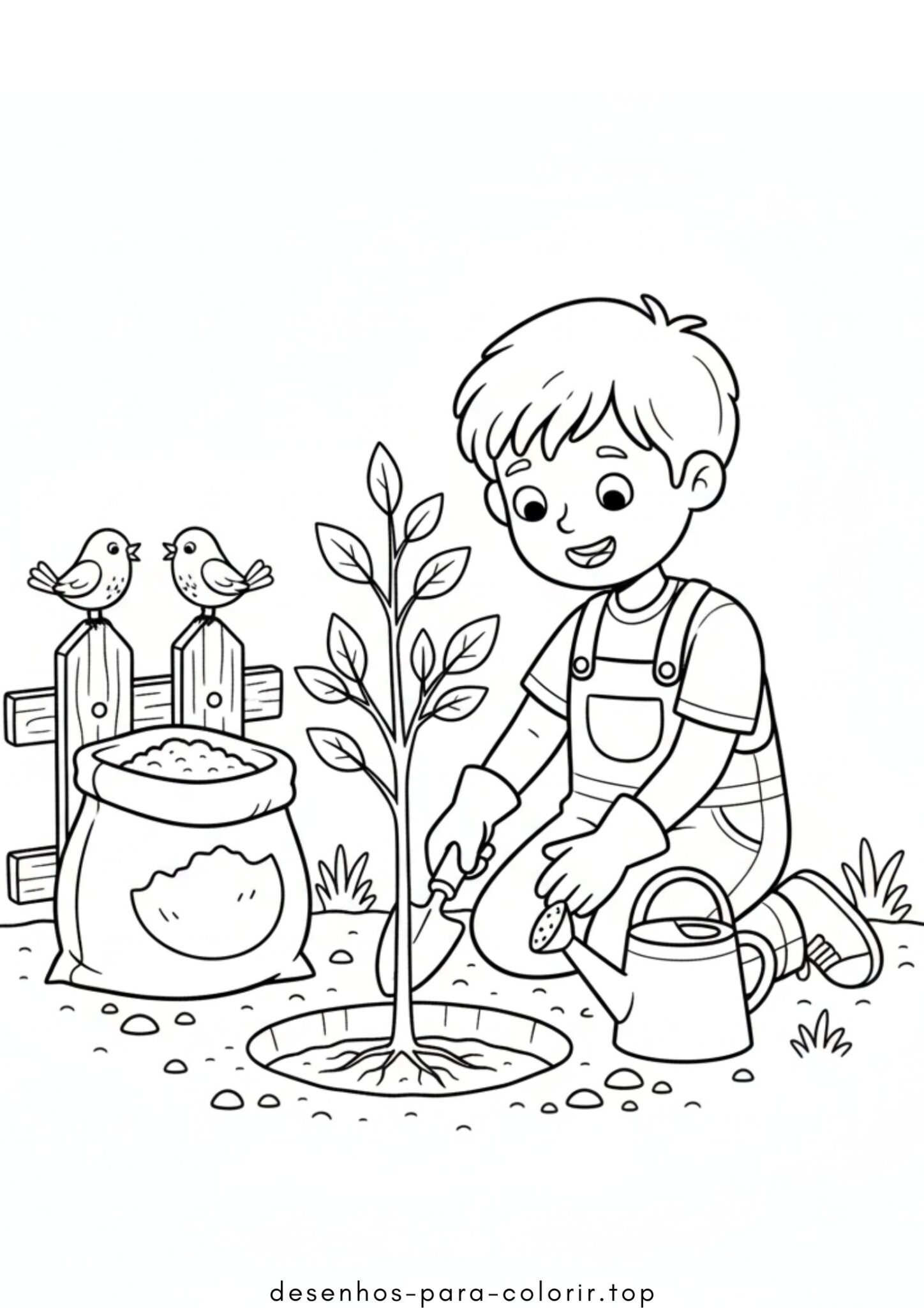Desenhos de Criança Plantando Árvore para Colorir