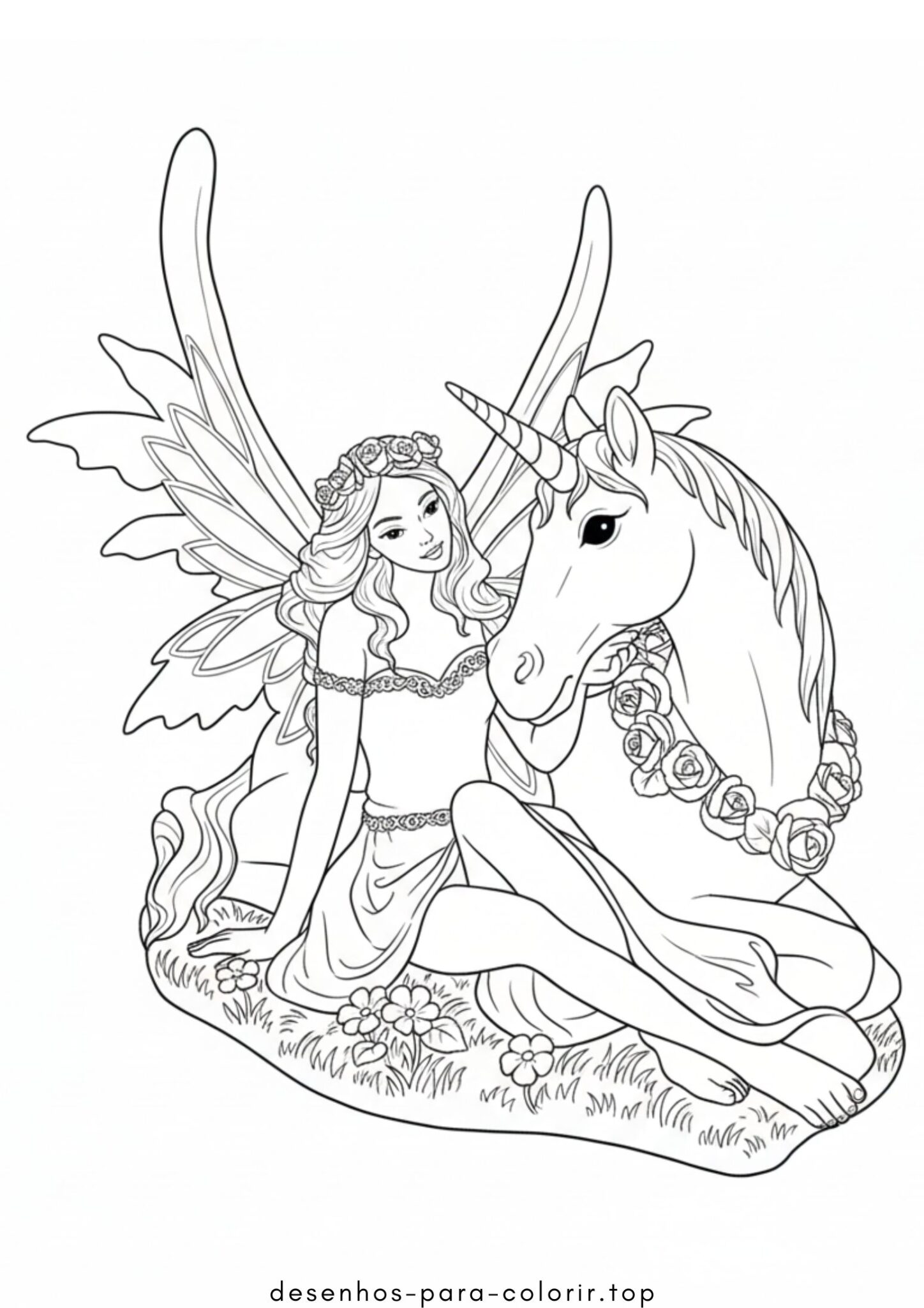 Desenho de Fada Unicórnio para colorir e imprimir Desenho de Fada Unicórnio para colorir e imprimir