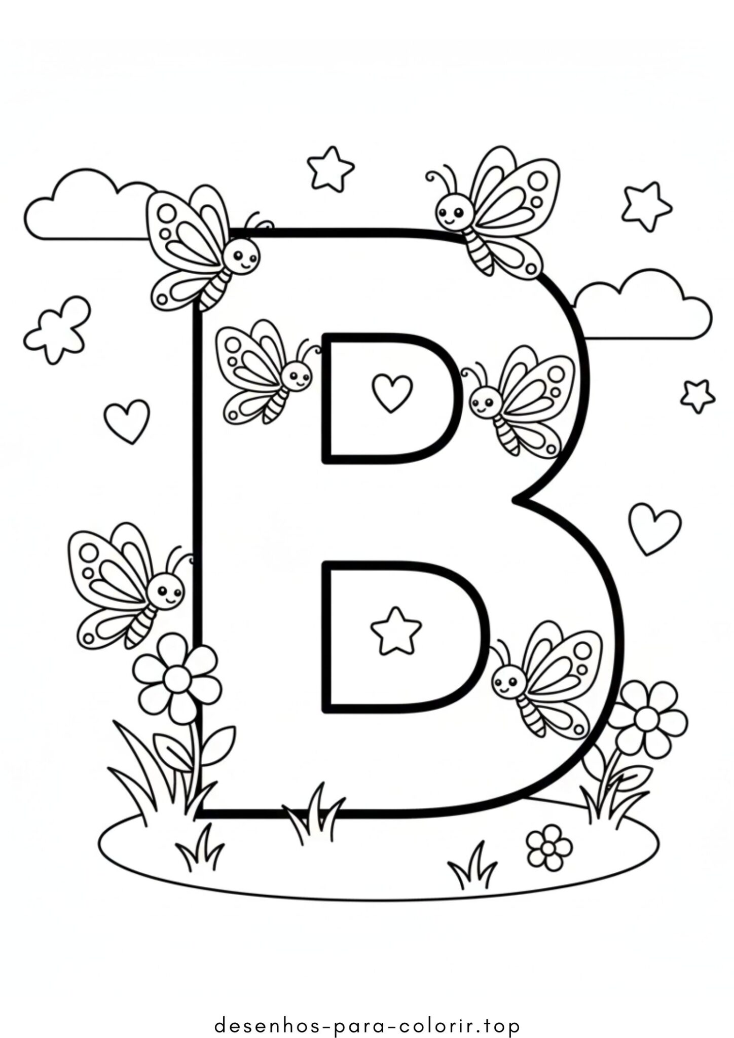 Desenho de Letra B – Borboleta para colorir e imprimir Desenho de Letra B – Borboleta para colorir e imprimir