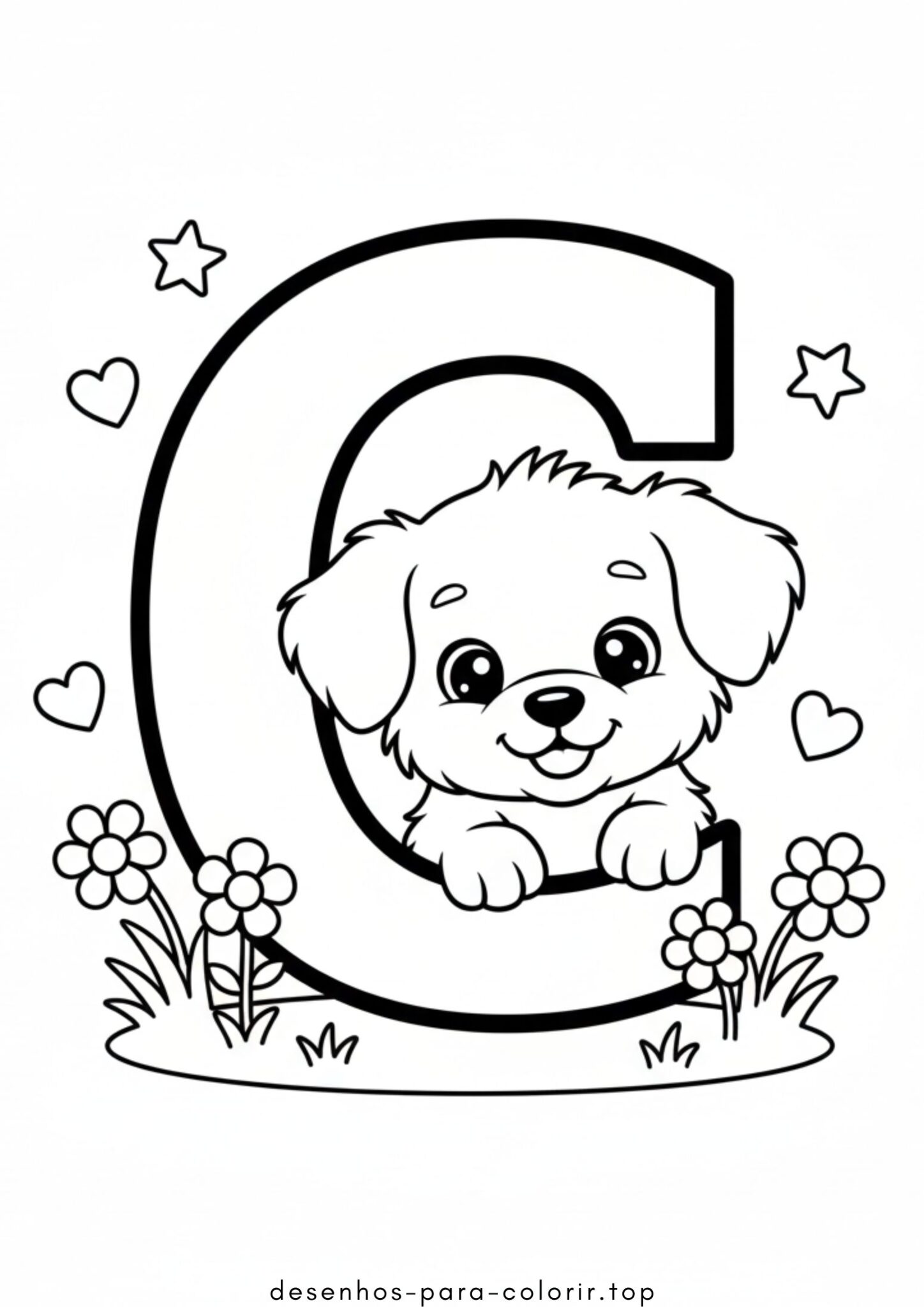 Desenho de Letra C – Cachorro para colorir e imprimir Desenho de Letra C – Cachorro para colorir e imprimir