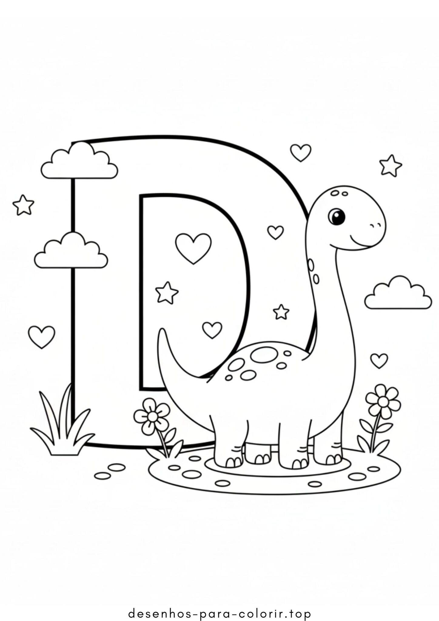 Desenhos de Letra D – Dinossauro para Colorir