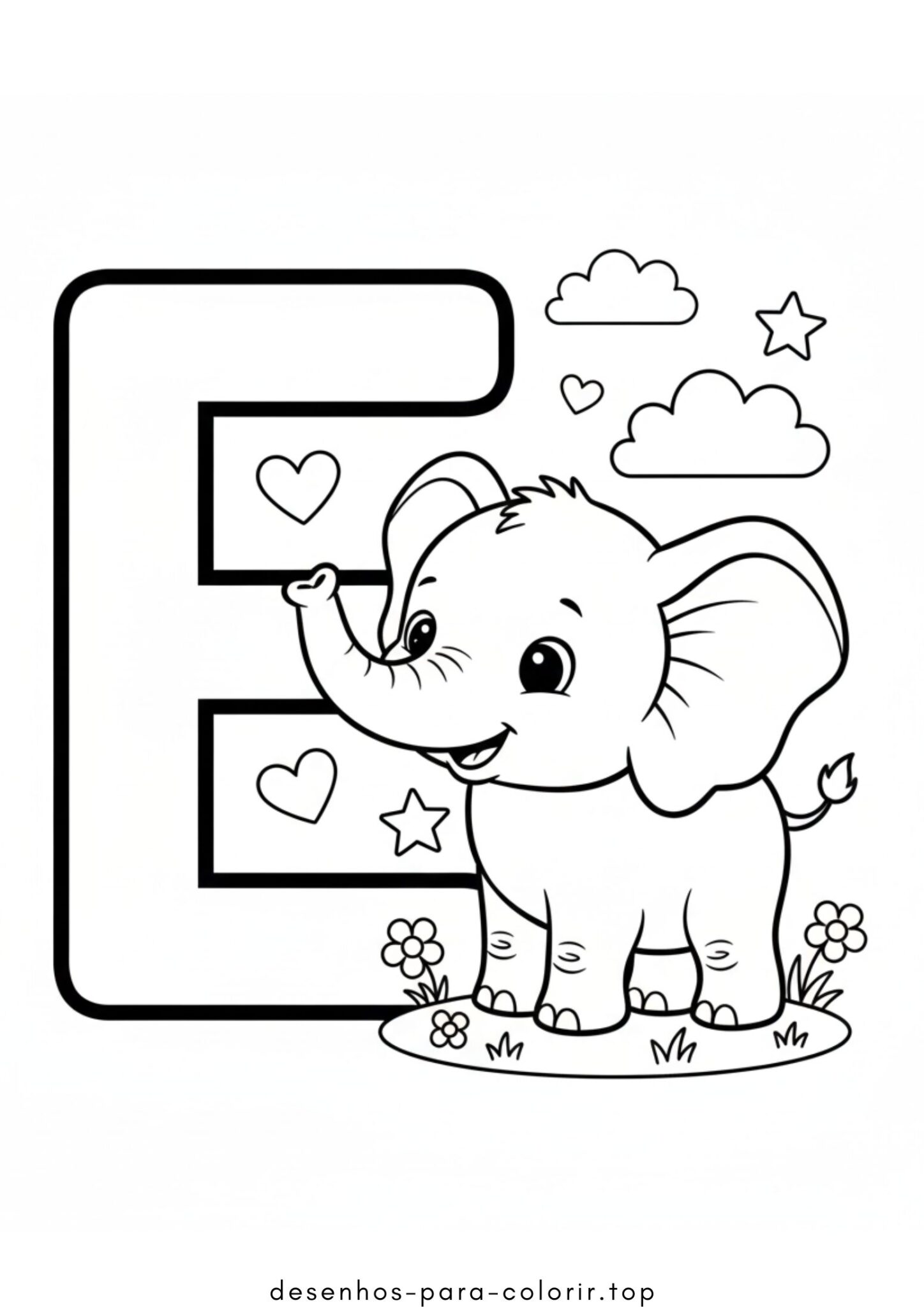 Desenho de Letra E – Elefante para colorir e imprimir Desenho de Letra E – Elefante para colorir e imprimir