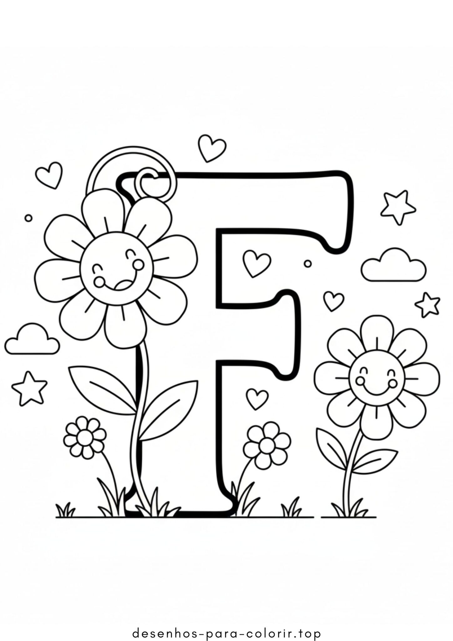Desenho de Letra F – Flor para colorir e imprimir Desenho de Letra F – Flor para colorir e imprimir