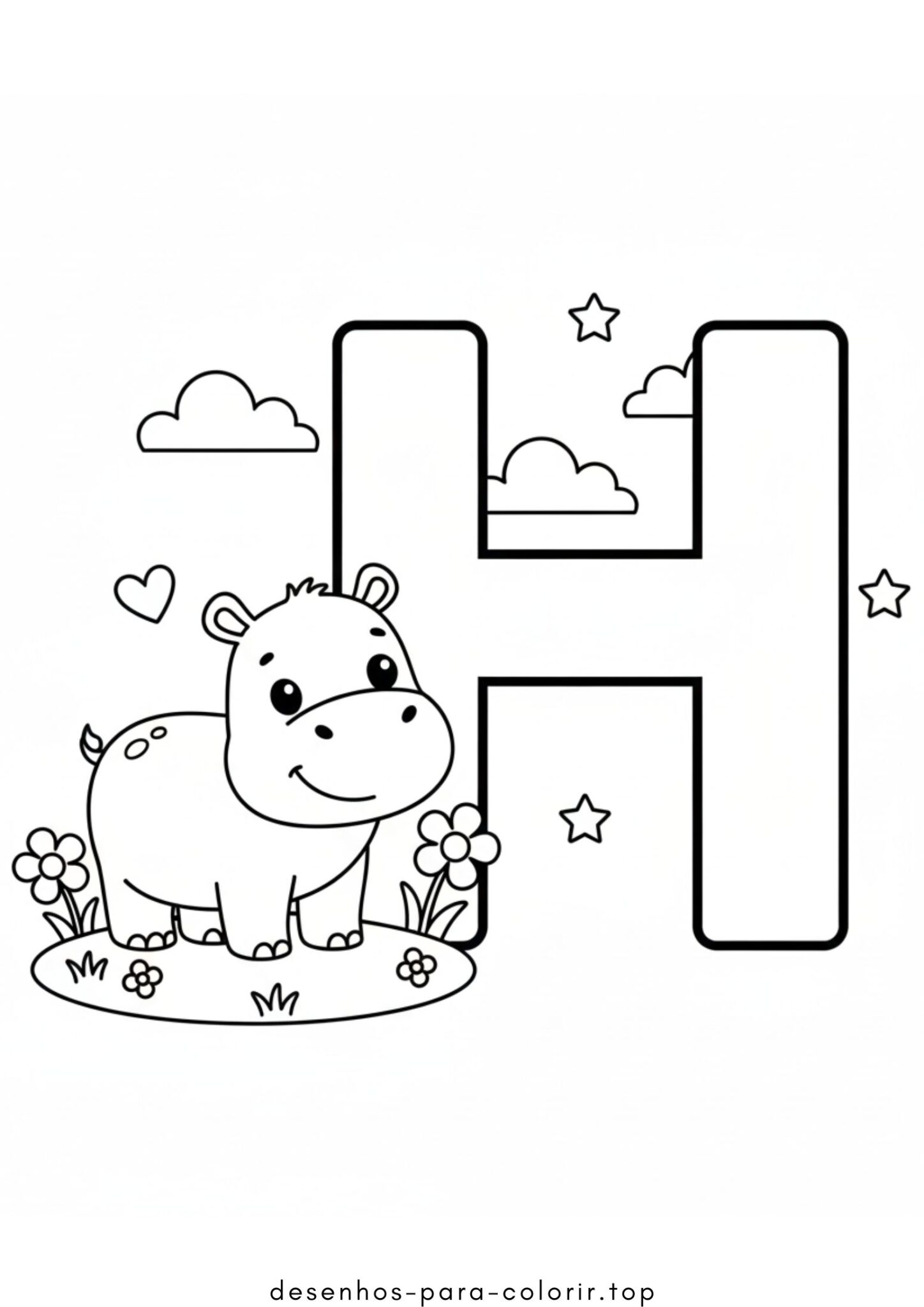 Desenho de Letra H – Hipopótamo para colorir e imprimir Desenho de Letra H – Hipopótamo para colorir e imprimir