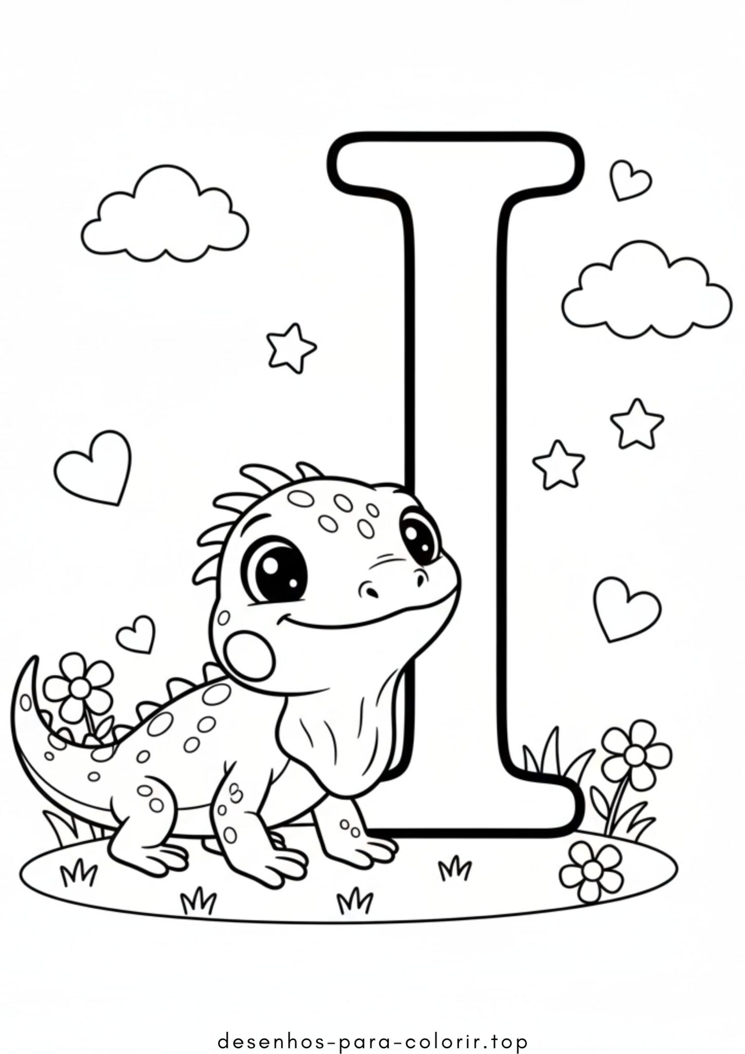 Desenho de Letra I – Iguana para colorir e imprimir Desenho de Letra I – Iguana para colorir e imprimir