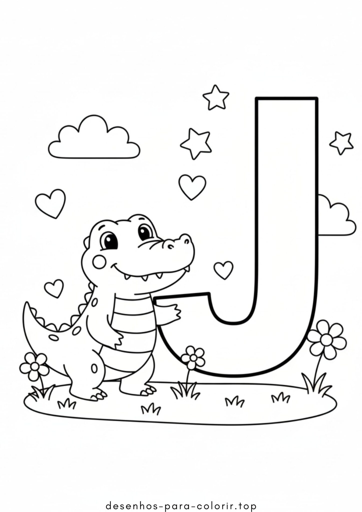 Desenho de Letra J – Jacaré para colorir e imprimir Desenho de Letra J – Jacaré para colorir e imprimir