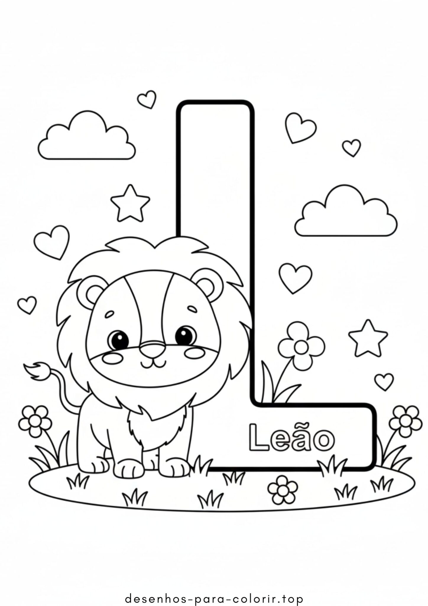 Desenho de Letra L – Leão para colorir e imprimir Desenho de Letra L – Leão para colorir e imprimir