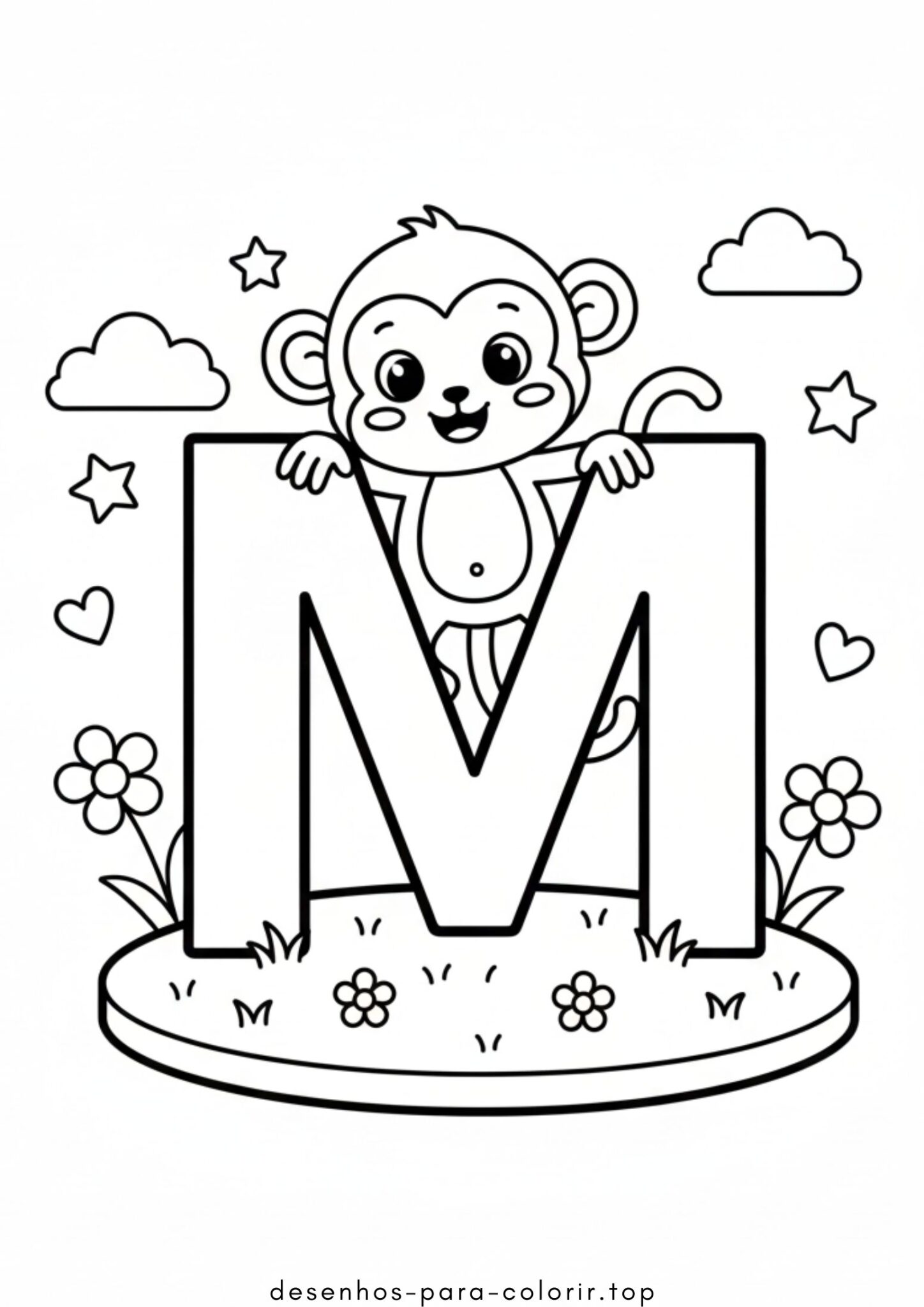 Desenho de Letra M – Macaco para colorir e imprimir Desenho de Letra M – Macaco para colorir e imprimir