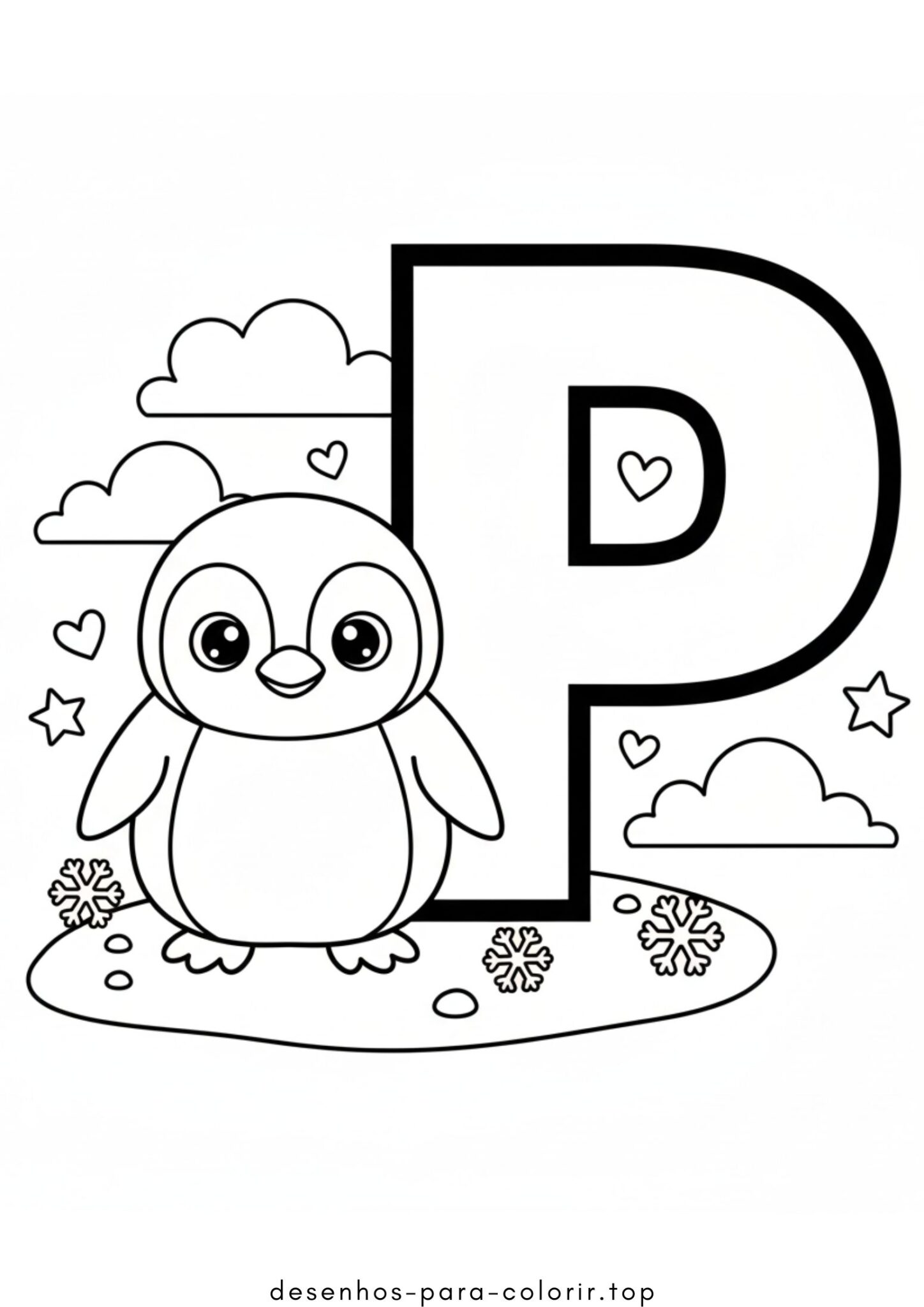 Desenho de Letra P – Pinguim para colorir e imprimir Desenho de Letra P – Pinguim para colorir e imprimir
