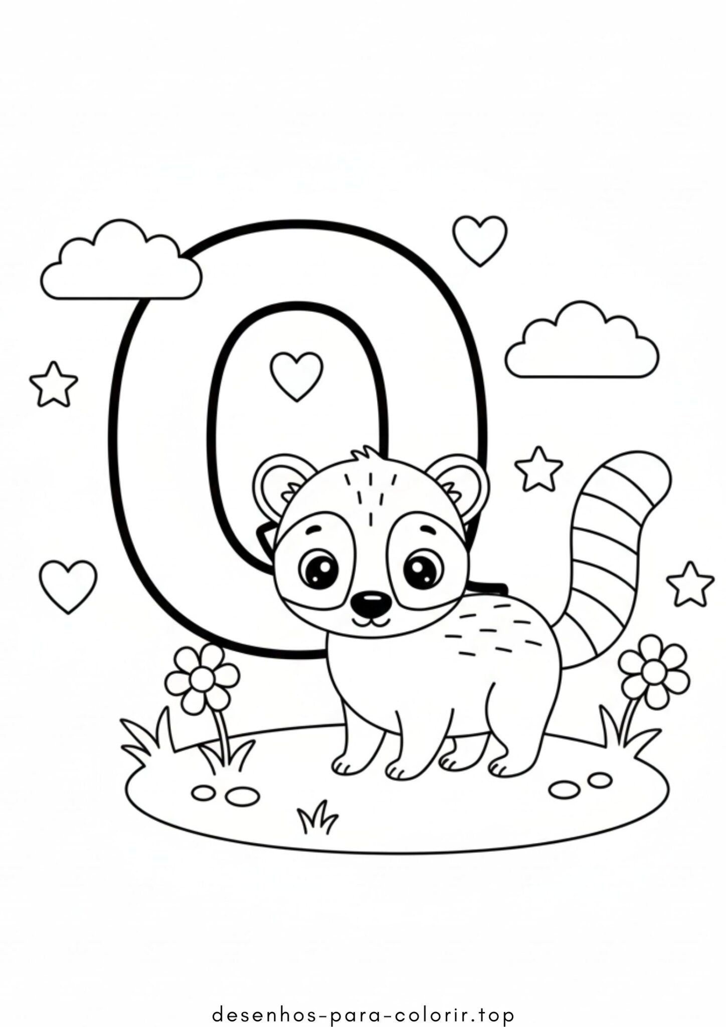 Desenho de Letra Q – Quati para colorir e imprimir Desenho de Letra Q – Quati para colorir e imprimir