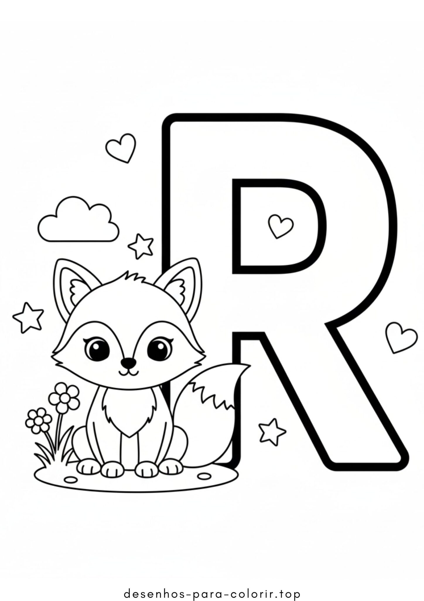 Desenho de Letra R – Raposa para colorir e imprimir Desenho de Letra R – Raposa para colorir e imprimir