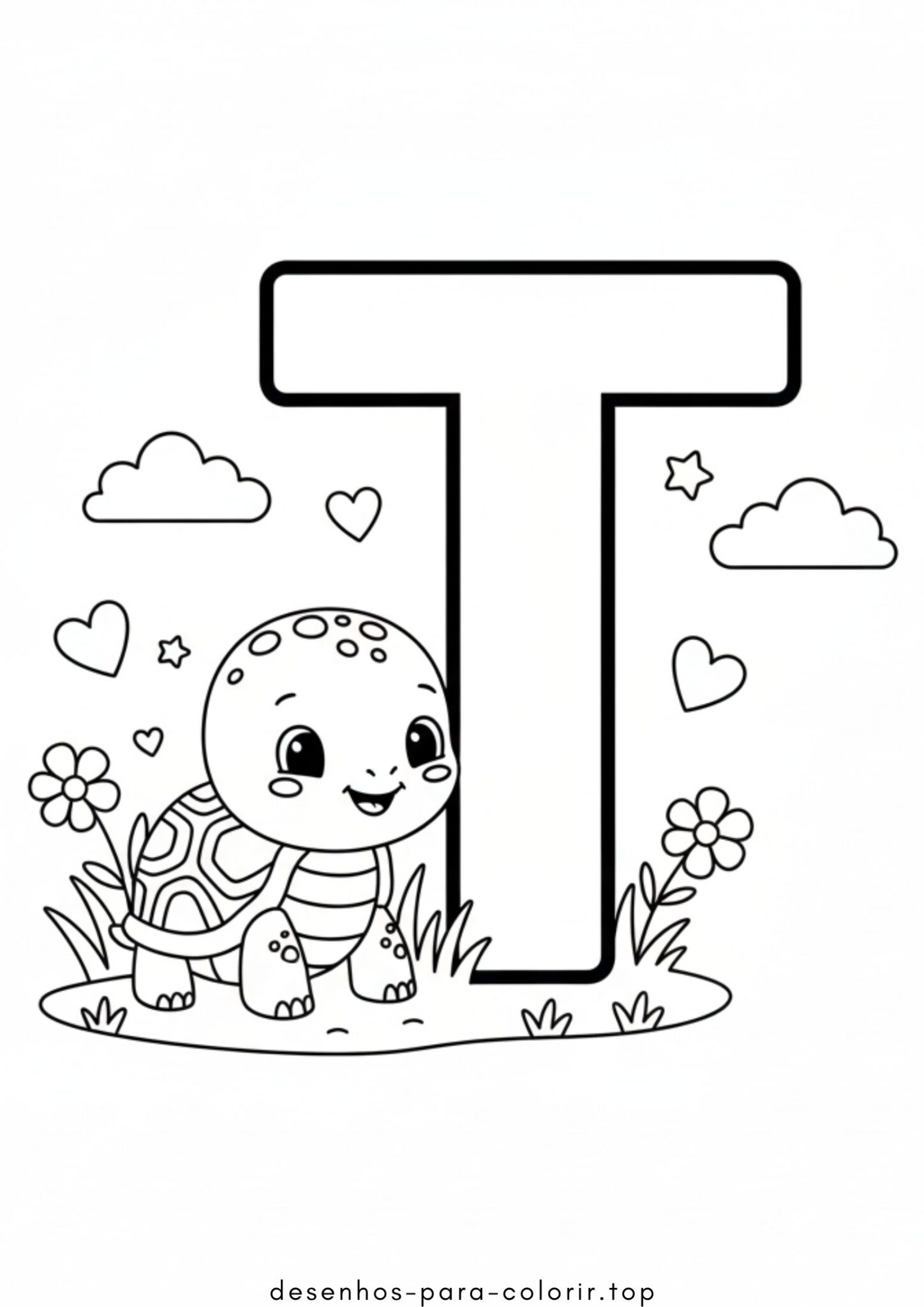 Desenho de Letra T – Tartaruga para colorir e imprimir Desenho de Letra T – Tartaruga para colorir e imprimir