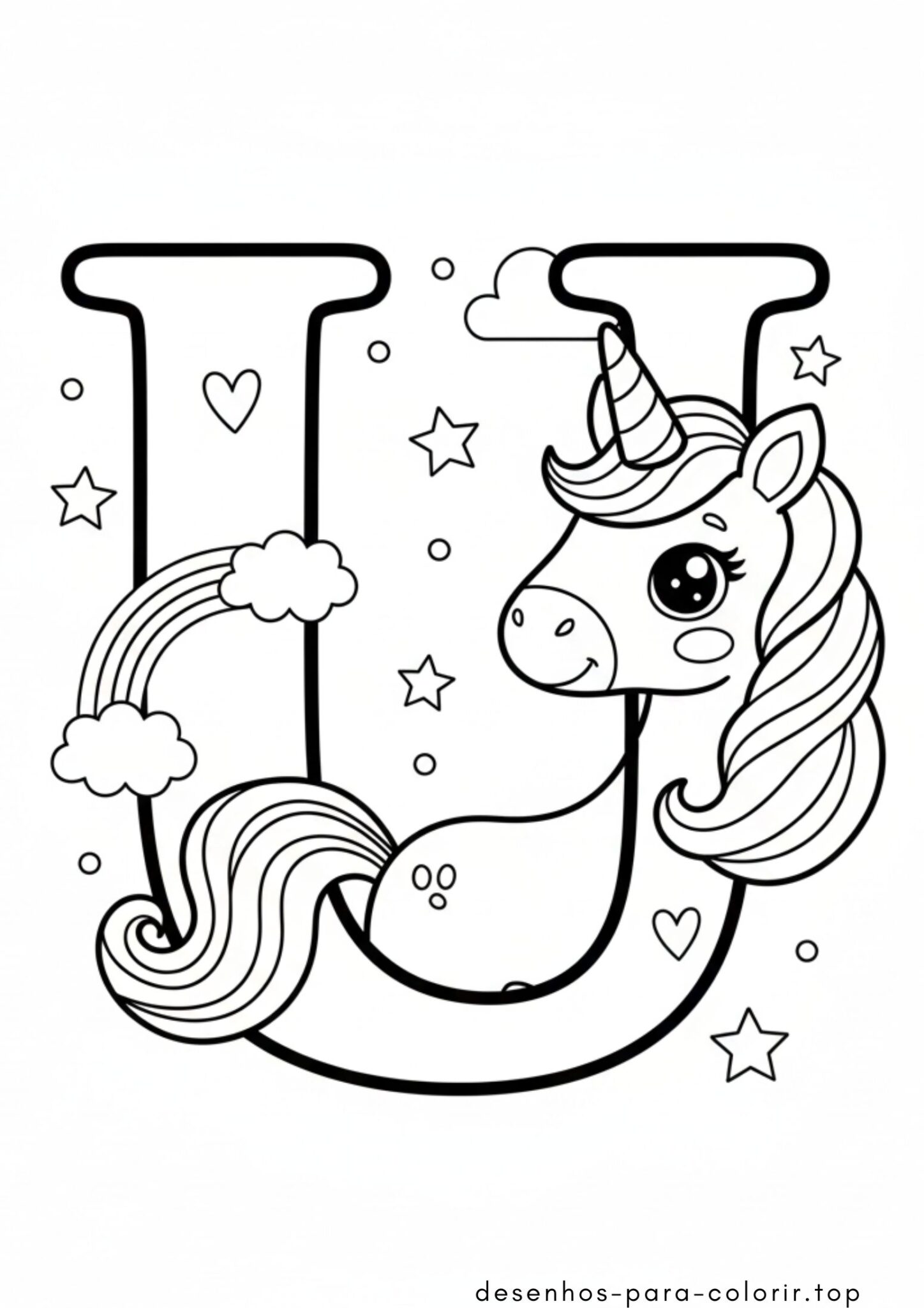 Desenho de Letra U de Unicórnio (Alfabeto) para colorir e imprimir Desenho de Letra U de Unicórnio (Alfabeto) para colorir e imprimir