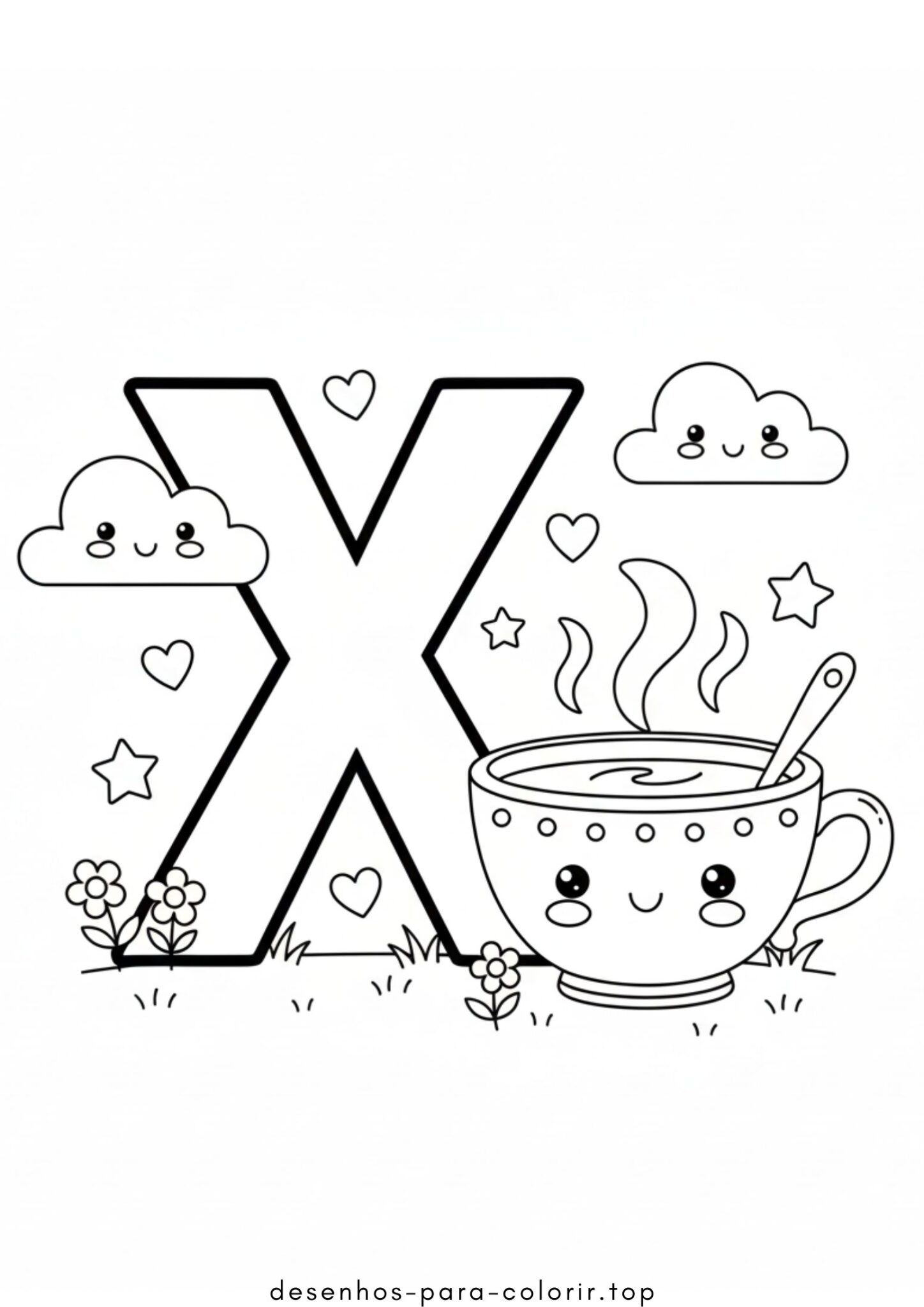 Desenho de Letra X – Xícara para colorir e imprimir Desenho de Letra X – Xícara para colorir e imprimir