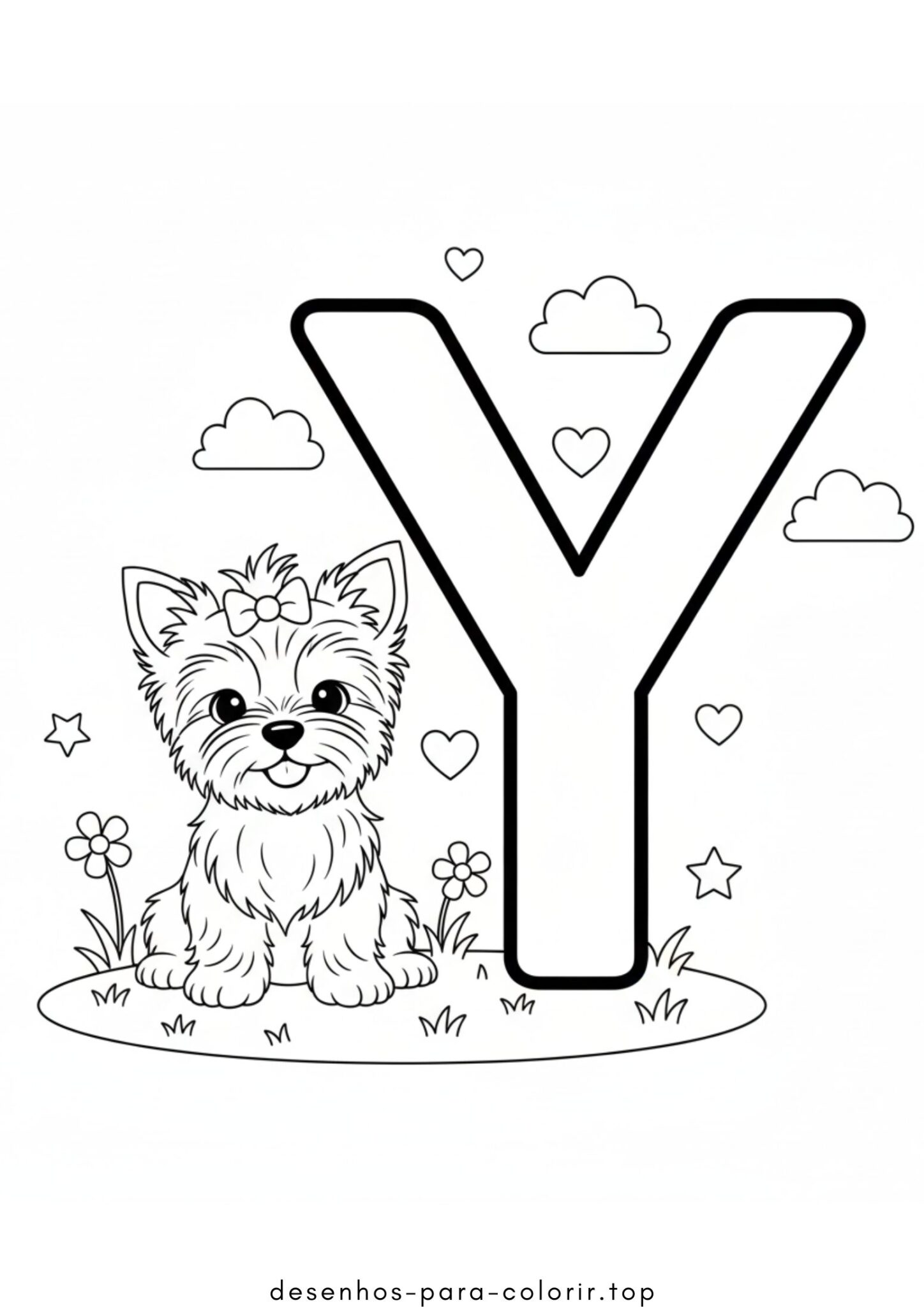 Desenho de Letra Y – Yorkshire para colorir e imprimir Desenho de Letra Y – Yorkshire para colorir e imprimir