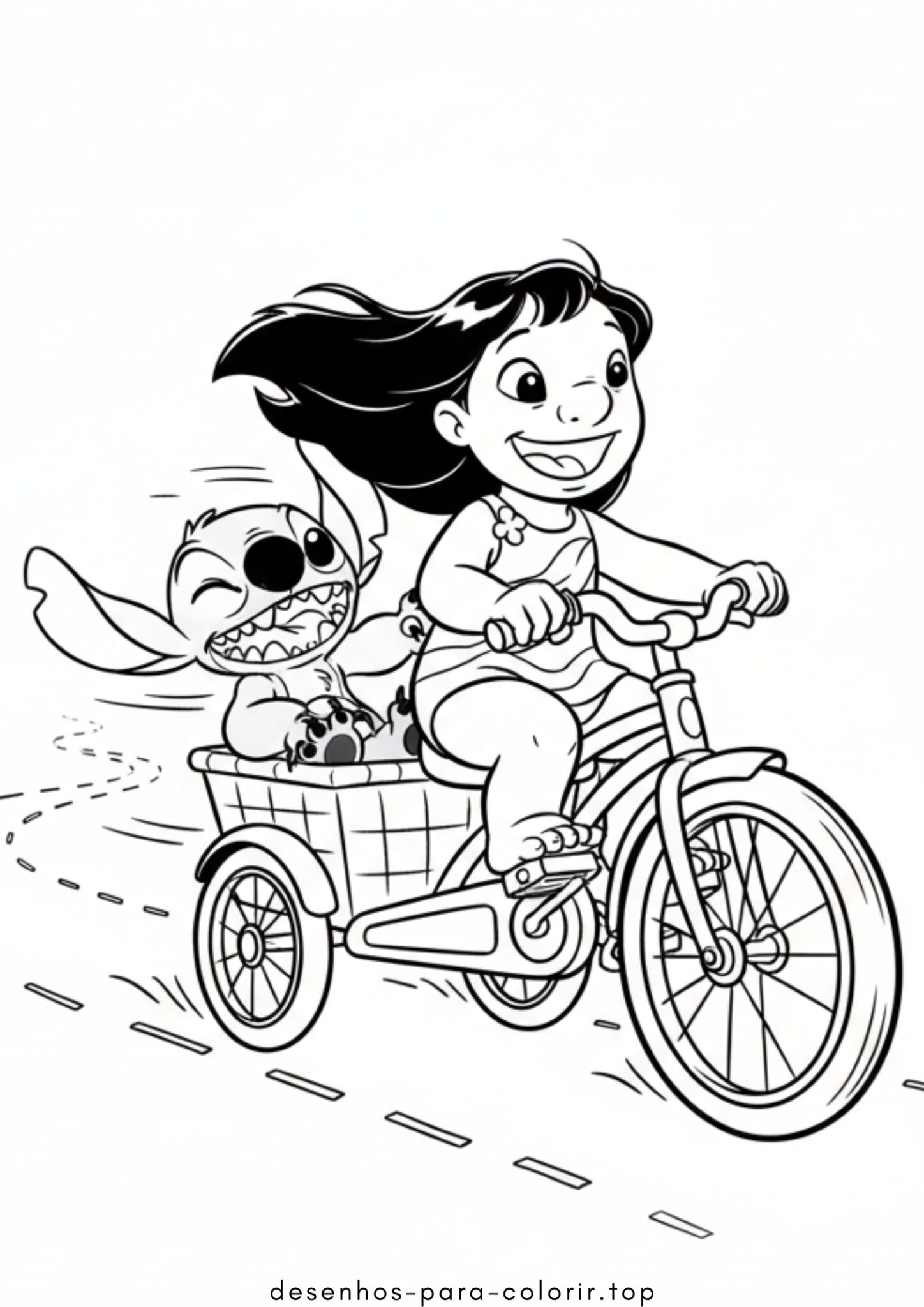 Desenho de Lilo e Stitch de bicicleta