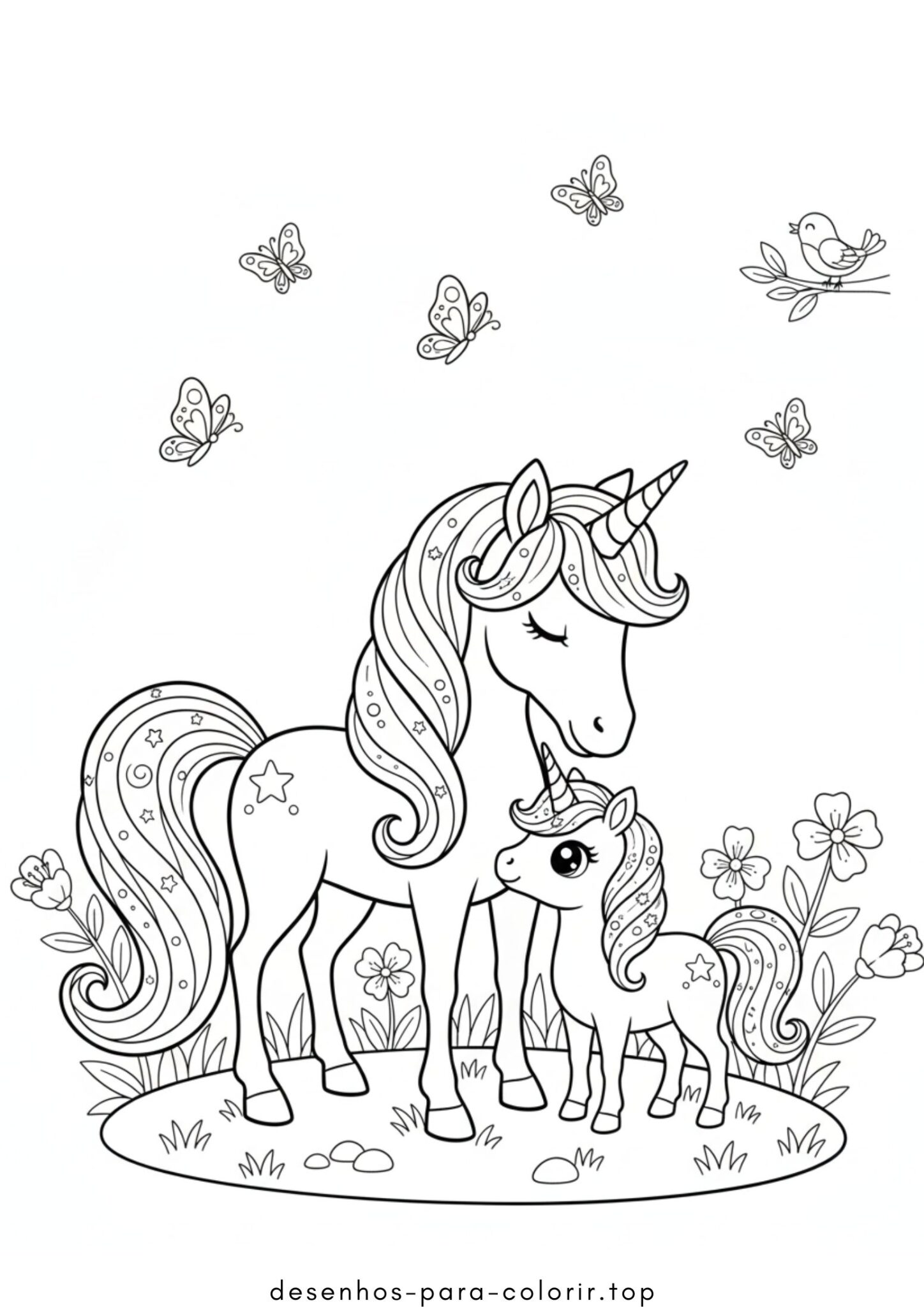 Desenho de Mamãe e Bebe Unicornio para colorir e imprimir Desenho de Mamãe e Bebe Unicornio para colorir e imprimir