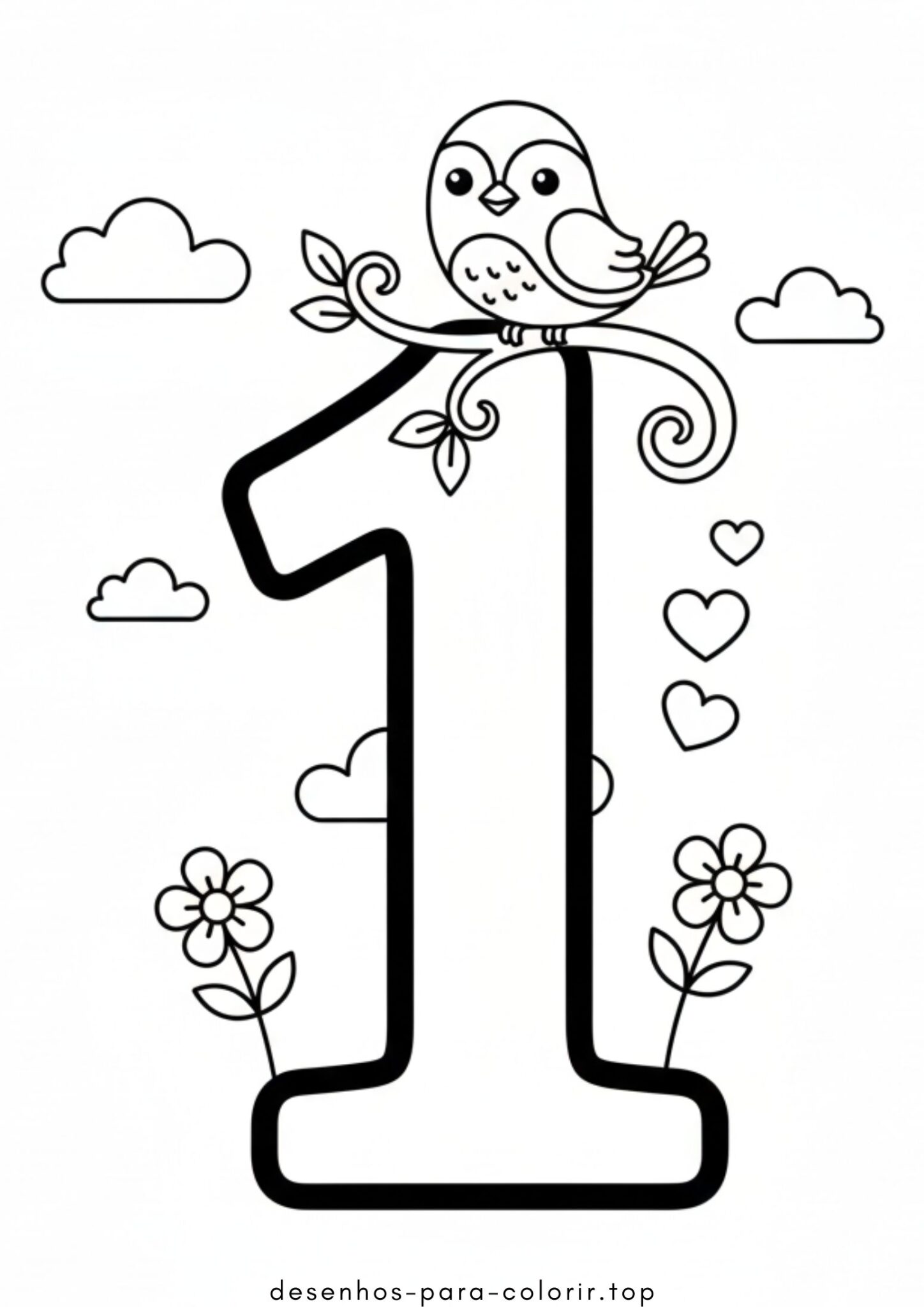 Desenho de Número 1 para colorir e imprimir