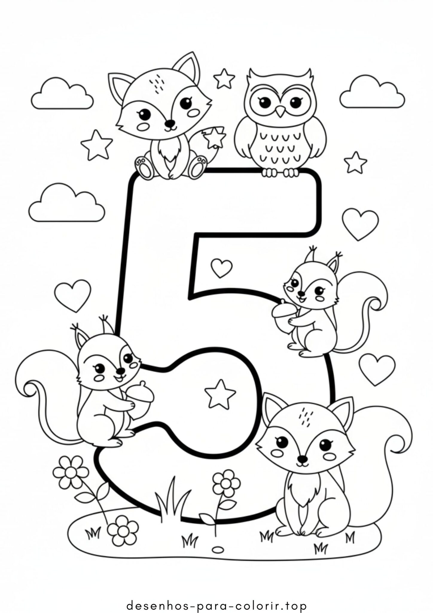 Desenho de Número 5 para colorir e imprimir