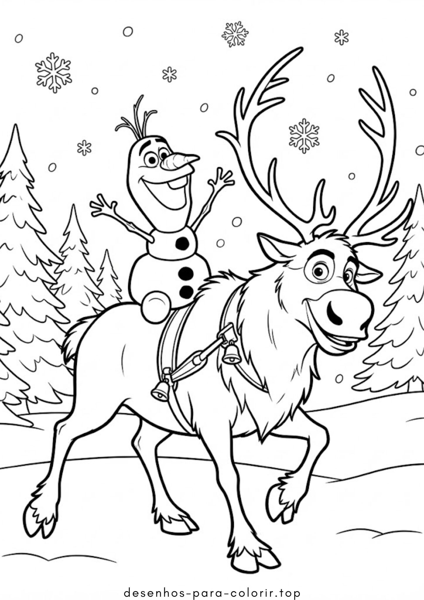 Desenhos de O boneco de neve Olaf e a rena Sven (Frozen) para Colorir Desenhos de O boneco de neve Olaf e a rena Sven (Frozen) para Colorir