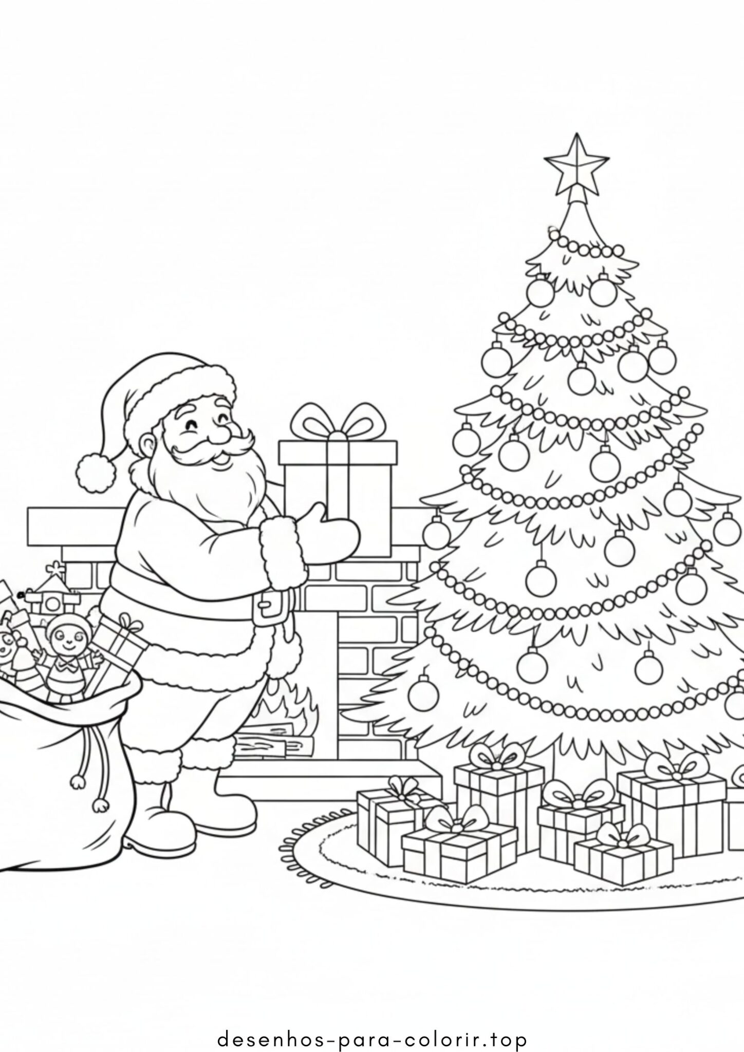 Desenhos de Papai Noel Entregando Presentes para Colorir