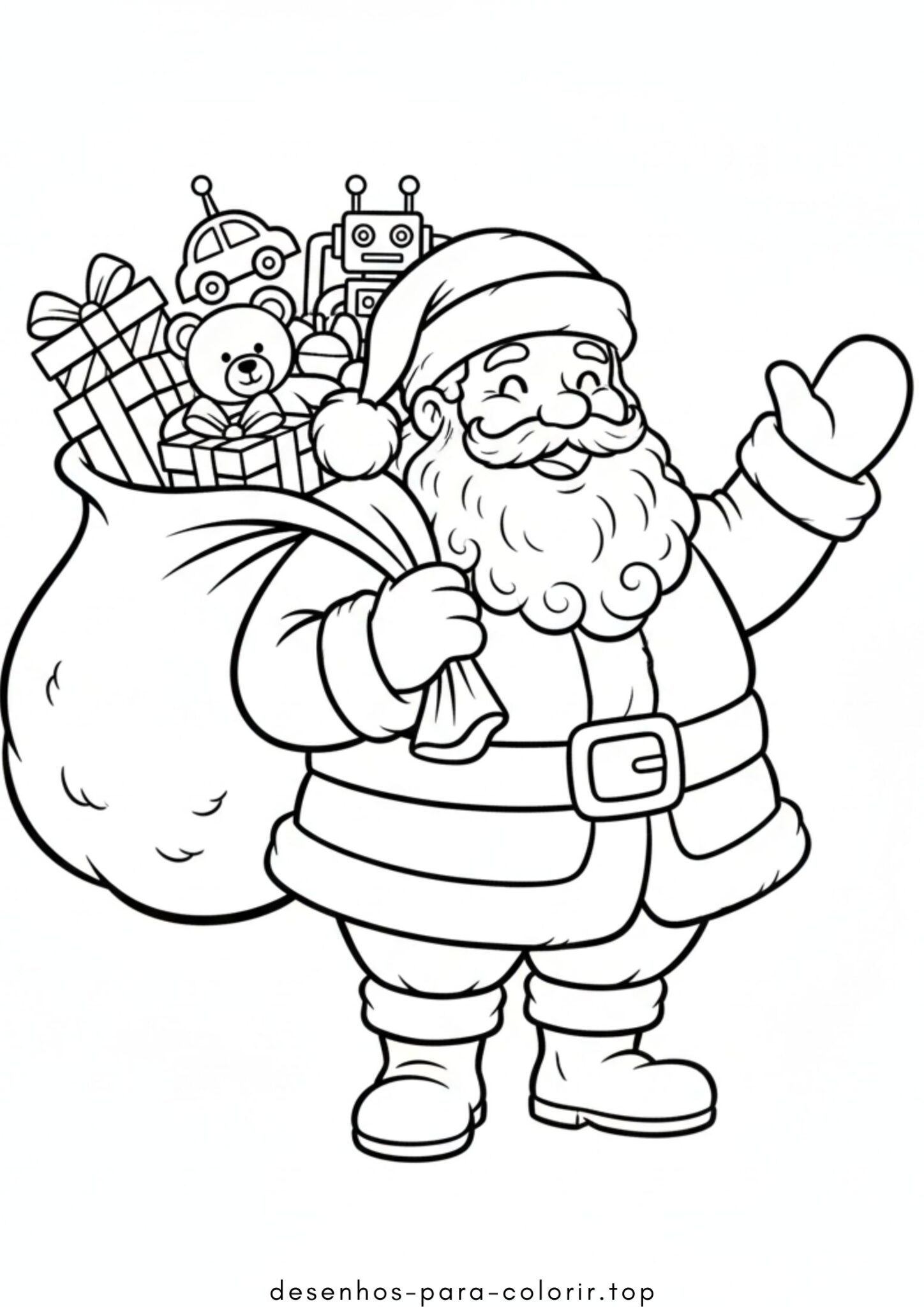 Desenhos de Papai Noel com Saco de Presentes para Colorir