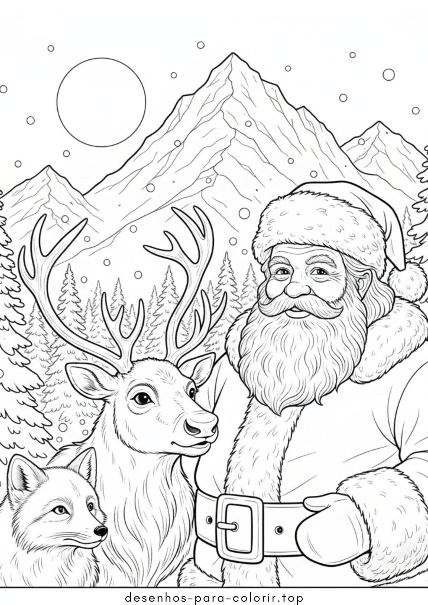 Desenhos de Papai Noel e animais para Colorir