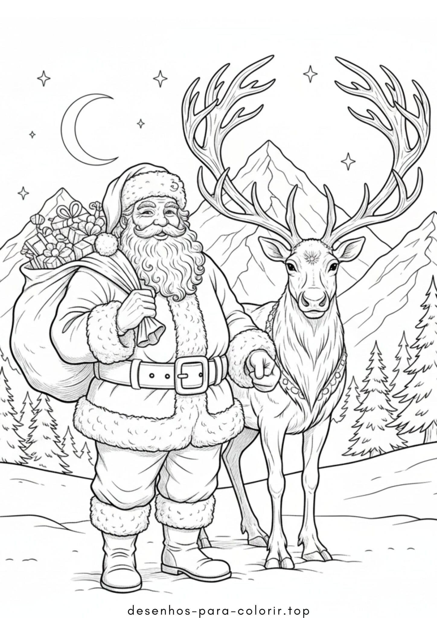 Desenhos de Papai Noel e as renas para Colorir
