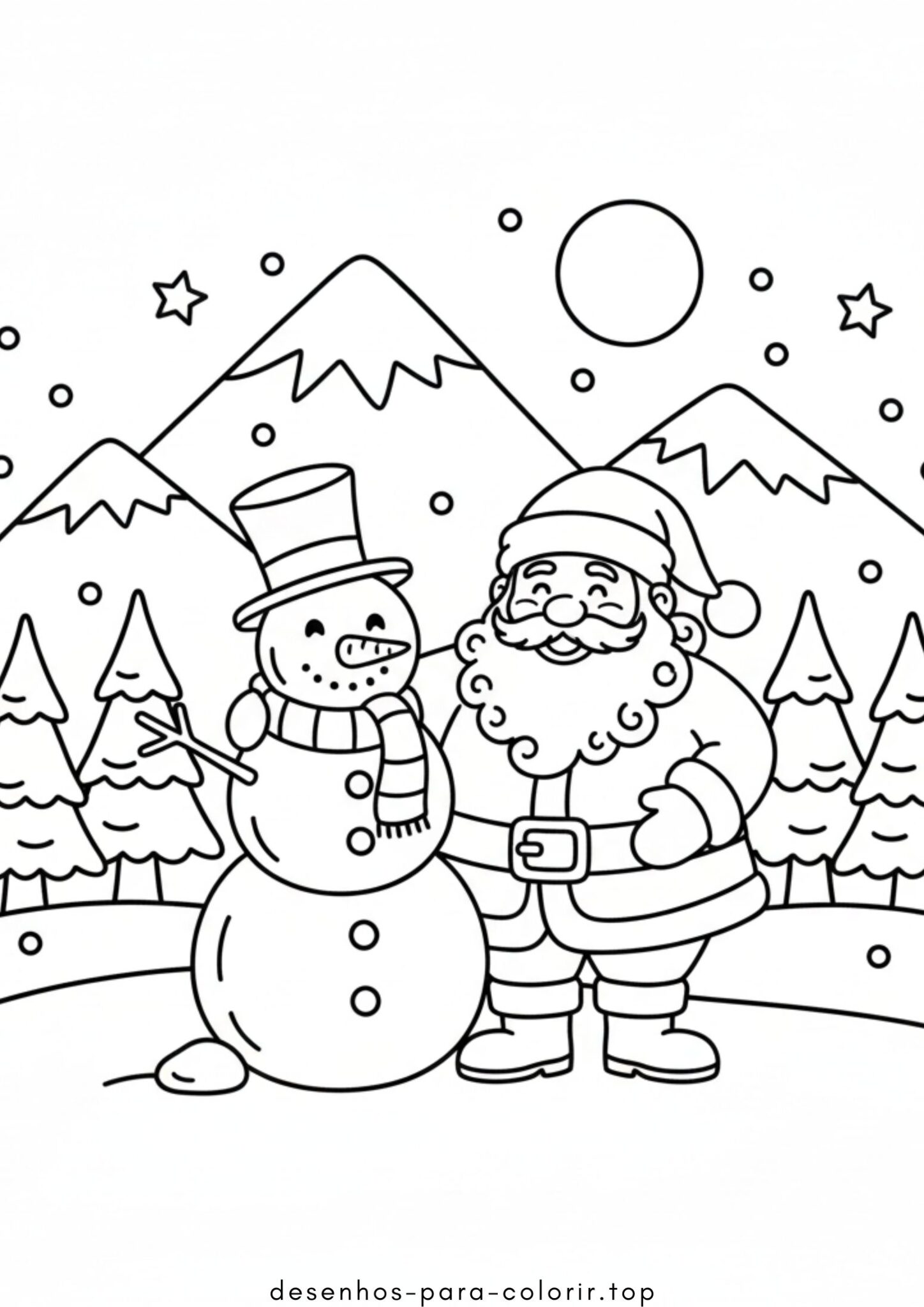 Desenhos de Papai Noel e um boneco de neve para Colorir