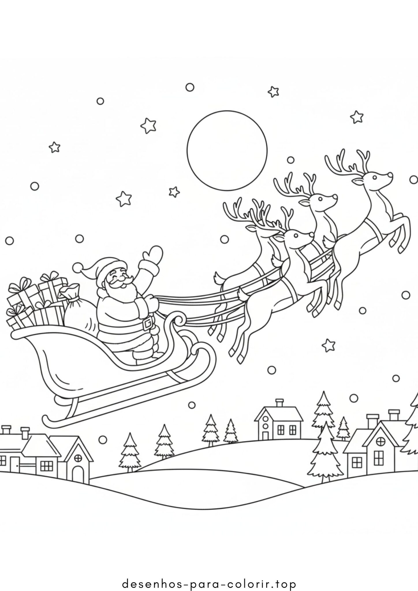 Desenho de Papai Noel no Trenó para colorir e imprimir Desenho de Papai Noel no Trenó para colorir e imprimir