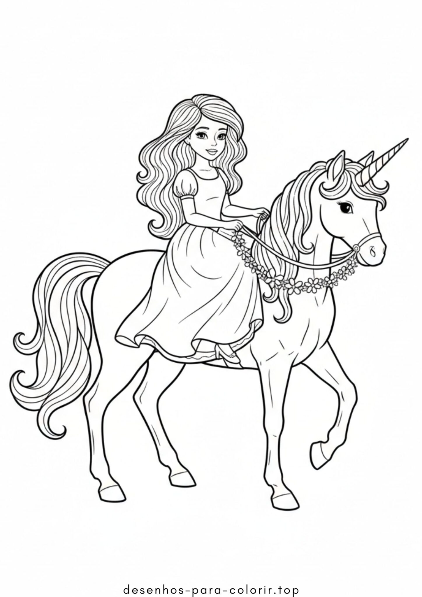 Desenho de Princesa e Unicórnio para colorir e imprimir Desenho de Princesa e Unicórnio para colorir e imprimir