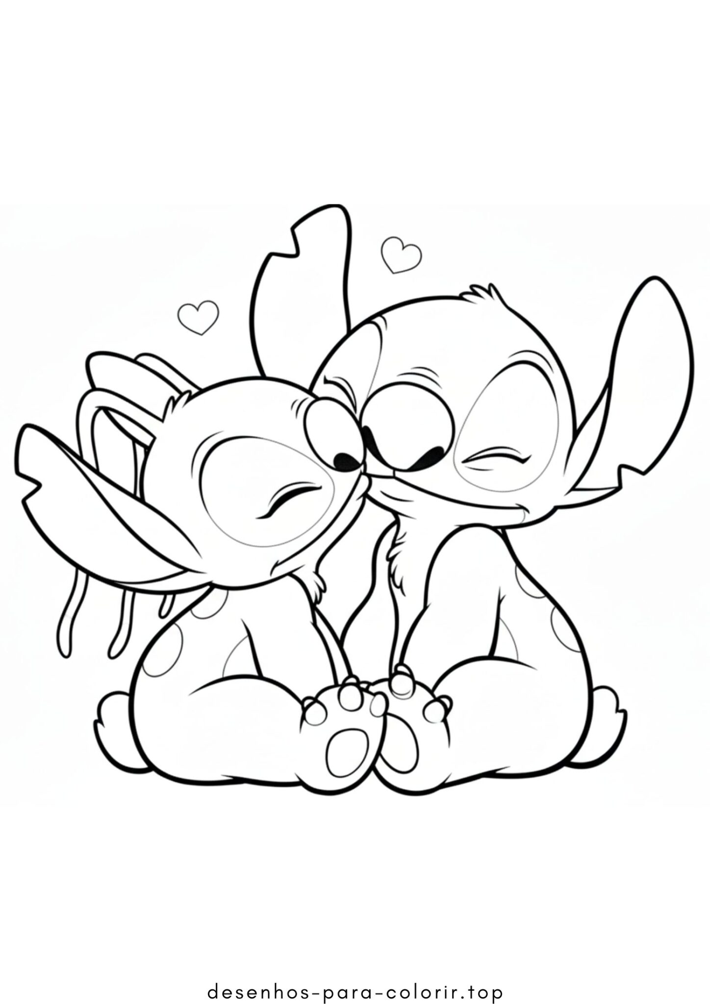 Desenho de Stitch Beijando a Angel para colorir e imprimir