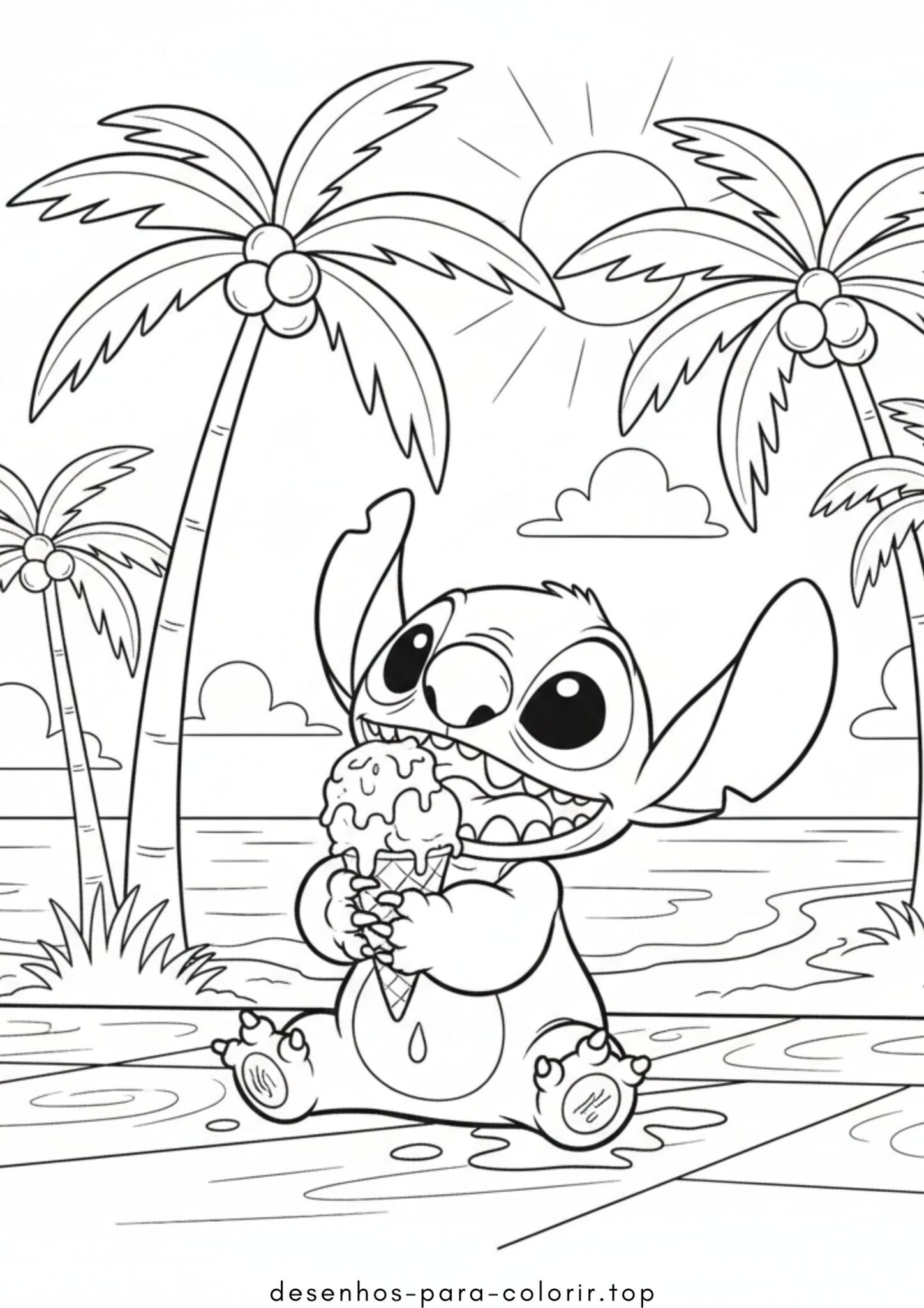 Desenho de Stitch Comendo Sorvete
