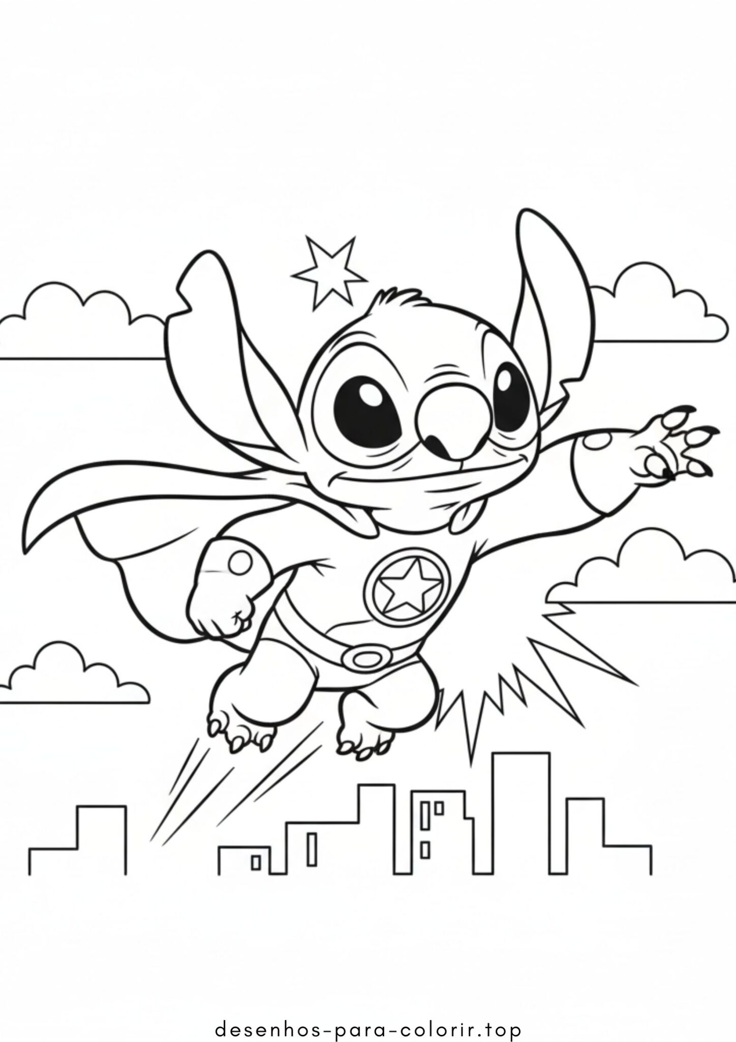 Desenho de Stitch com Fantasia de Super-Herói