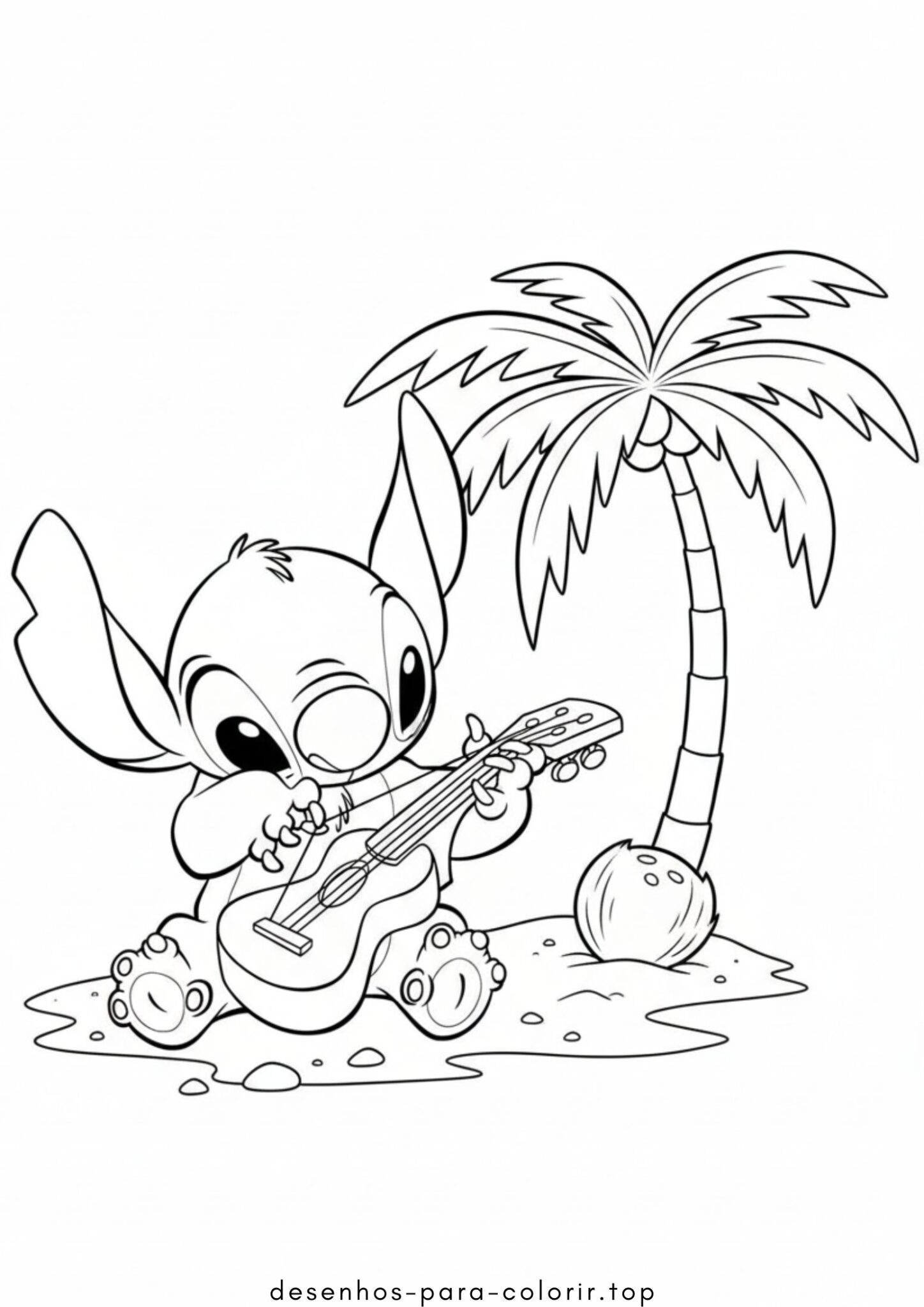 Desenho de Stitch com um violão