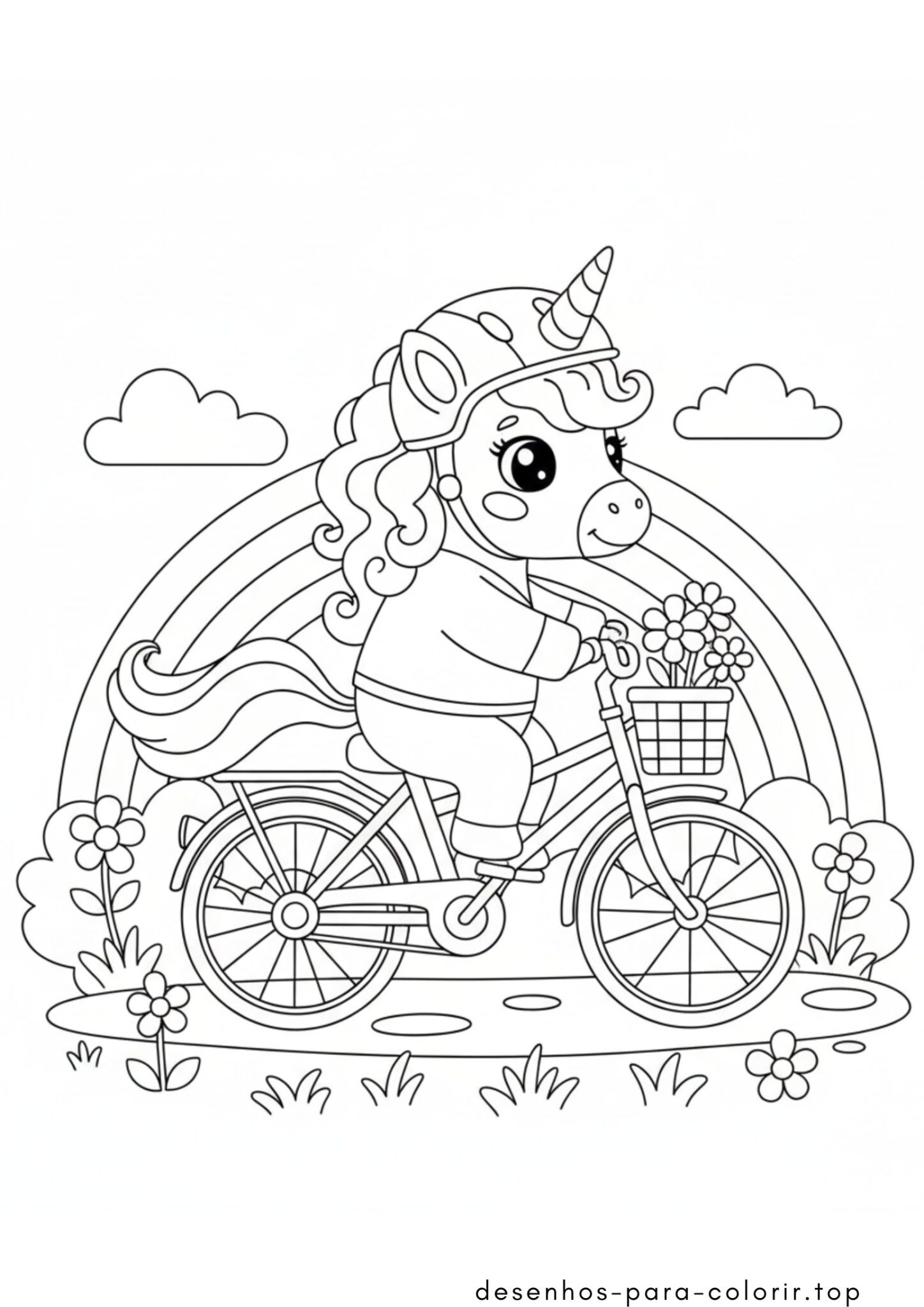 Desenho de Unicórnio Andando de Bicicleta para colorir e imprimir Desenho de Unicórnio Andando de Bicicleta para colorir e imprimir