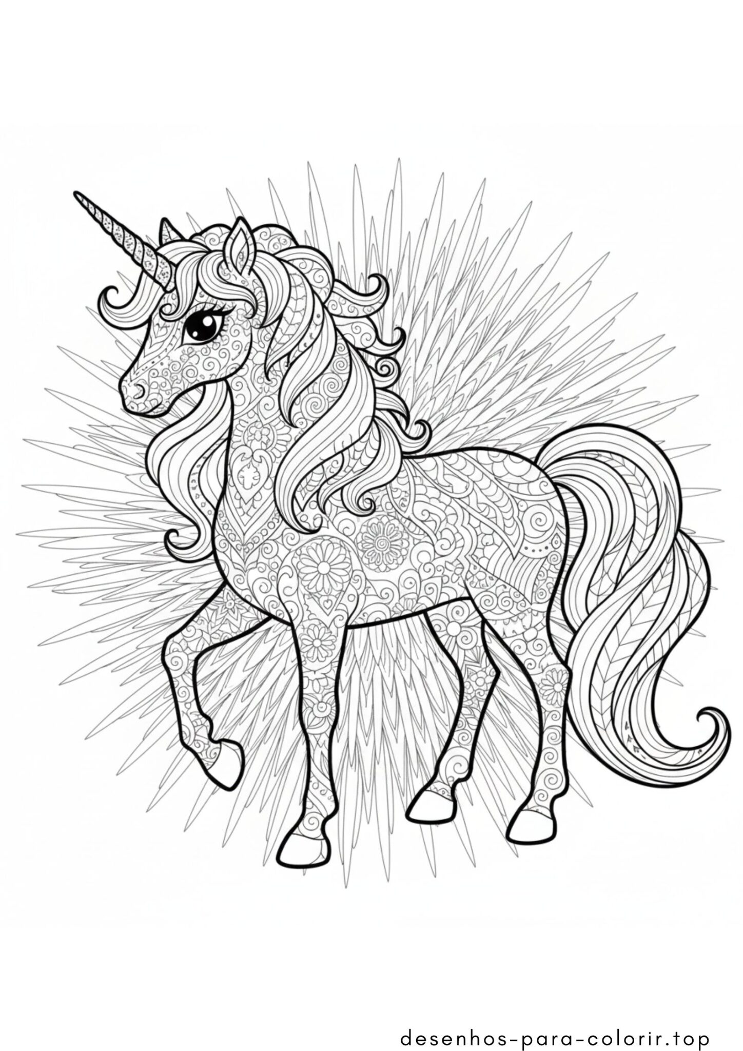 Desenho de Unicórnio Antiestresse para colorir e imprimir Desenho de Unicórnio Antiestresse para colorir e imprimir
