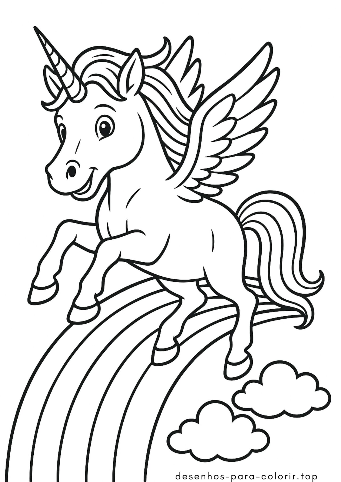 Desenho de Unicórnio Escorregando no Arco-Íris para colorir e imprimir Desenho de Unicórnio Escorregando no Arco-Íris para colorir e imprimir