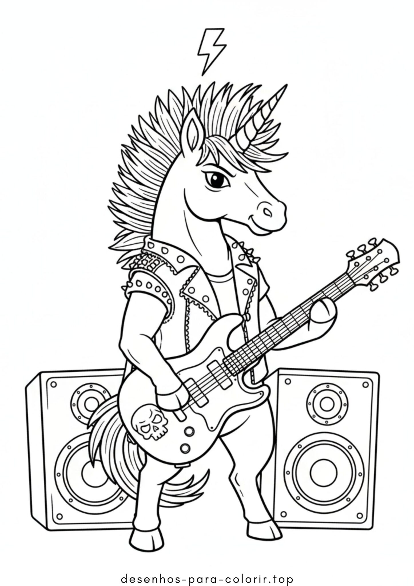Desenho de Unicórnio Roqueiro com Guitarra para colorir e imprimir Desenho de Unicórnio Roqueiro com Guitarra para colorir e imprimir