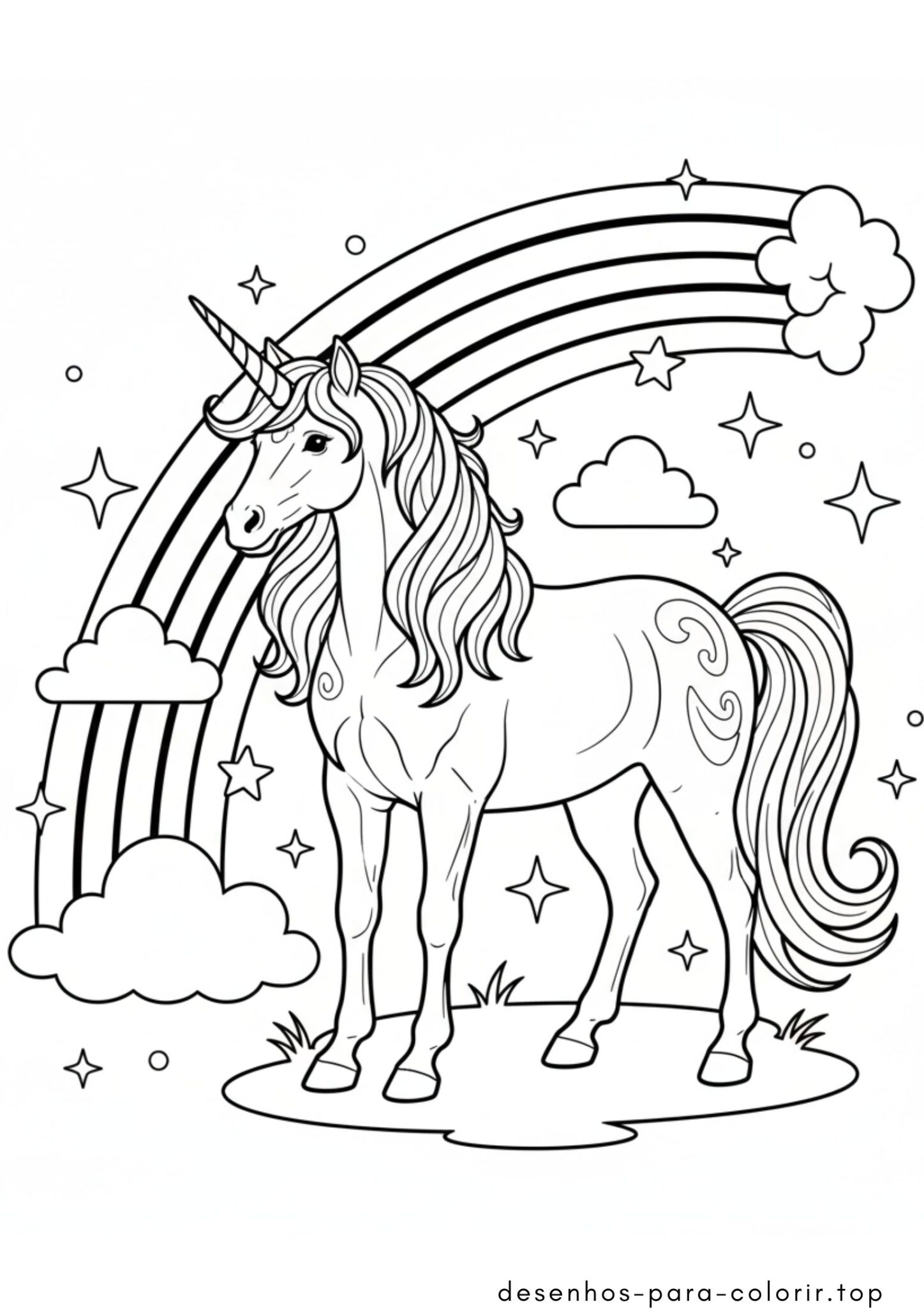 Desenho de Unicórnio com Arco-íris Mágico para colorir e imprimir Desenho de Unicórnio com Arco-íris Mágico para colorir e imprimir