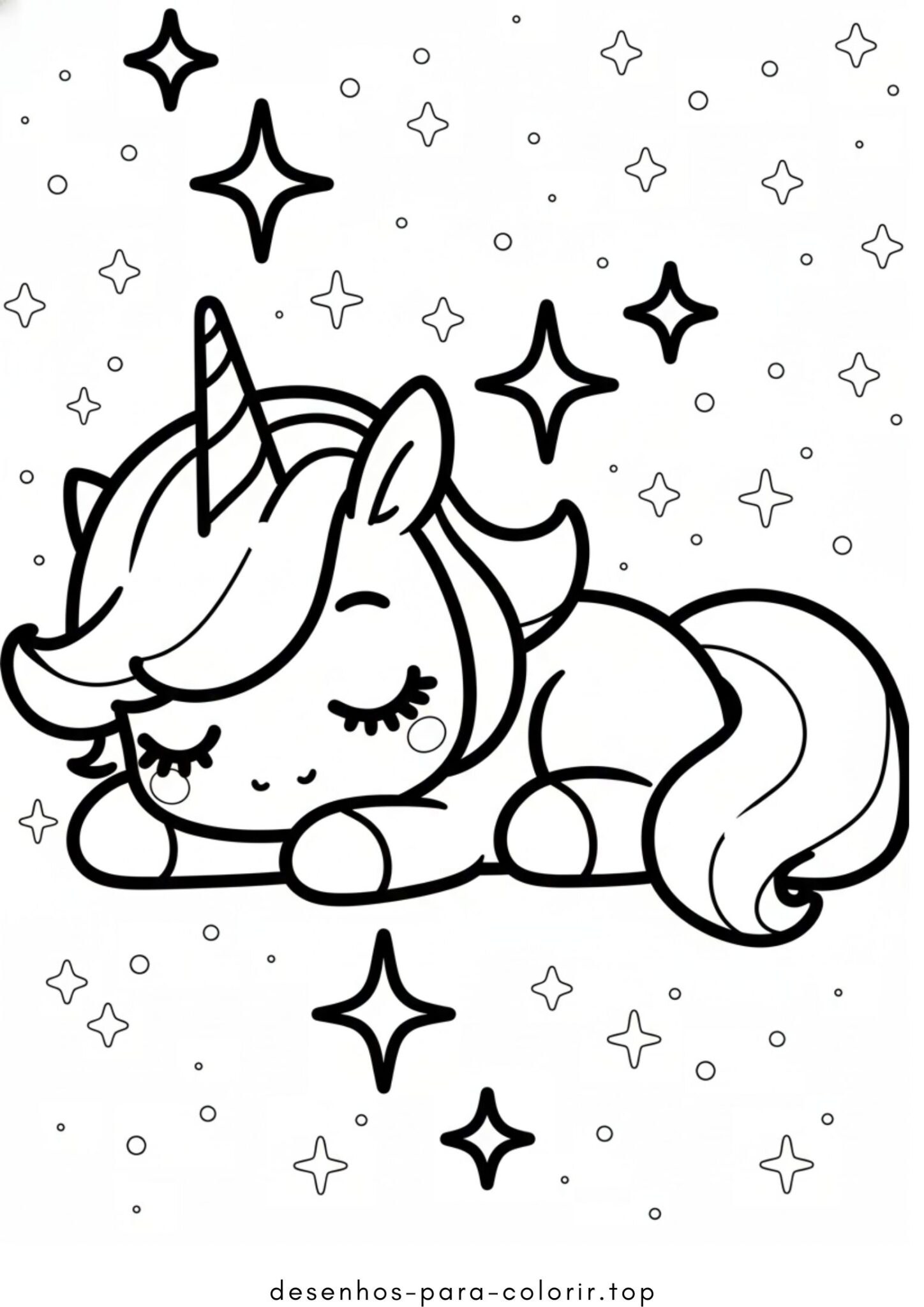 Desenho de Unicórnio dormindo kawaii para colorir e imprimir Desenho de Unicórnio dormindo kawaii para colorir e imprimir