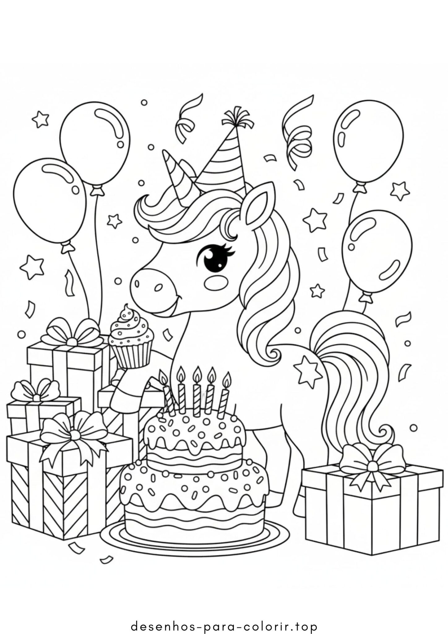 Desenhos de Unicornio em uma festa de aniversario para Colorir